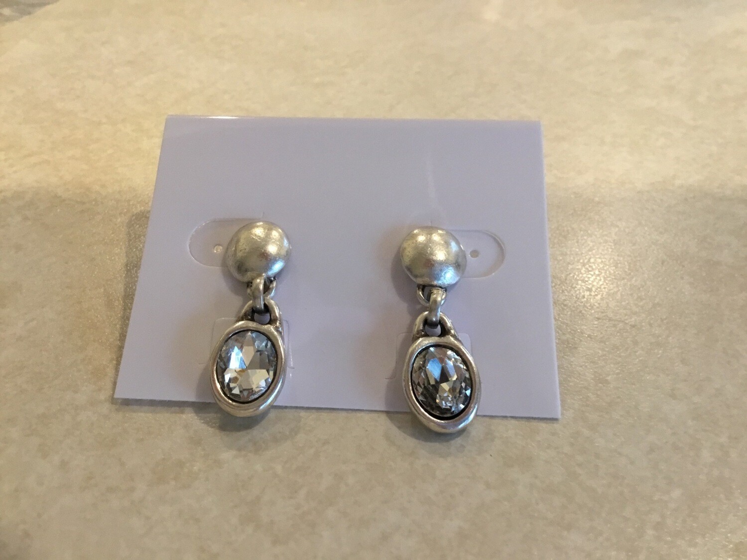 Handmade Pewter Earrings With Post And Clear Crystal