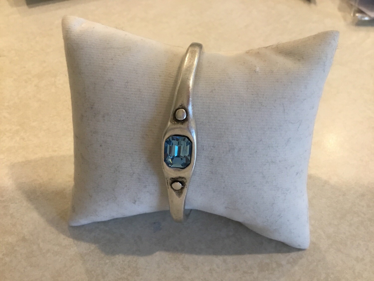 Handmade Pewter Cuff Bracelet With Beautiful Blue Crystal