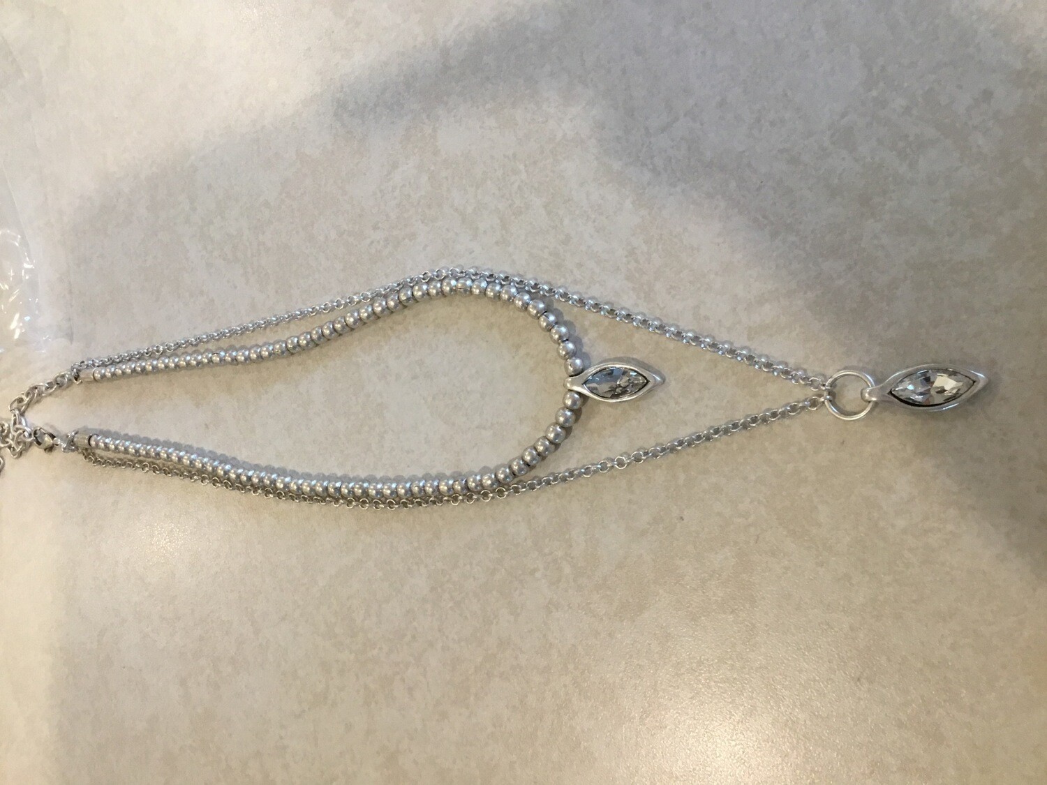 Handmade Pewter Double Necklace With Beautiful Clear Crystals