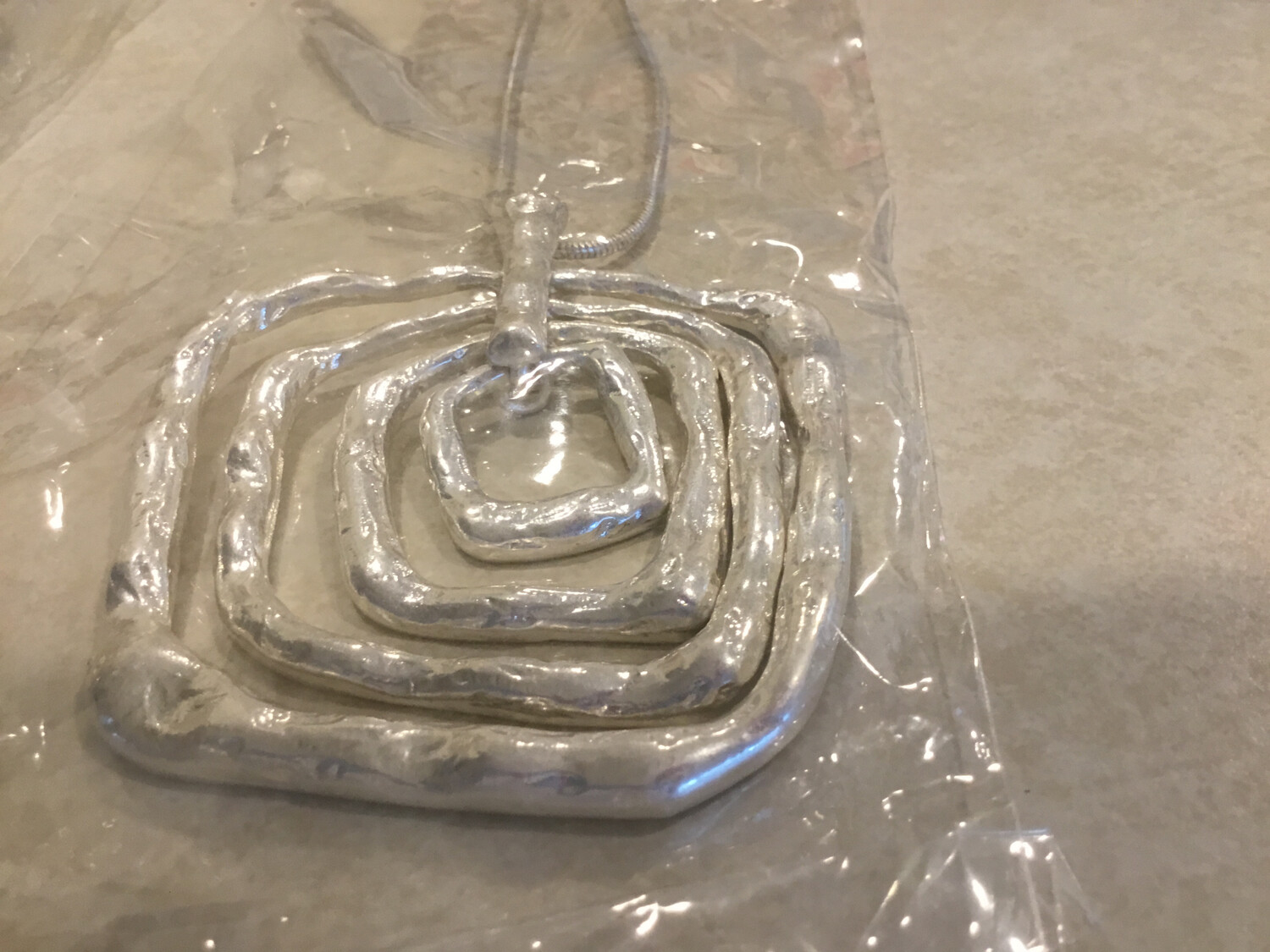 Long Necklace Silver Color Squares With Chain