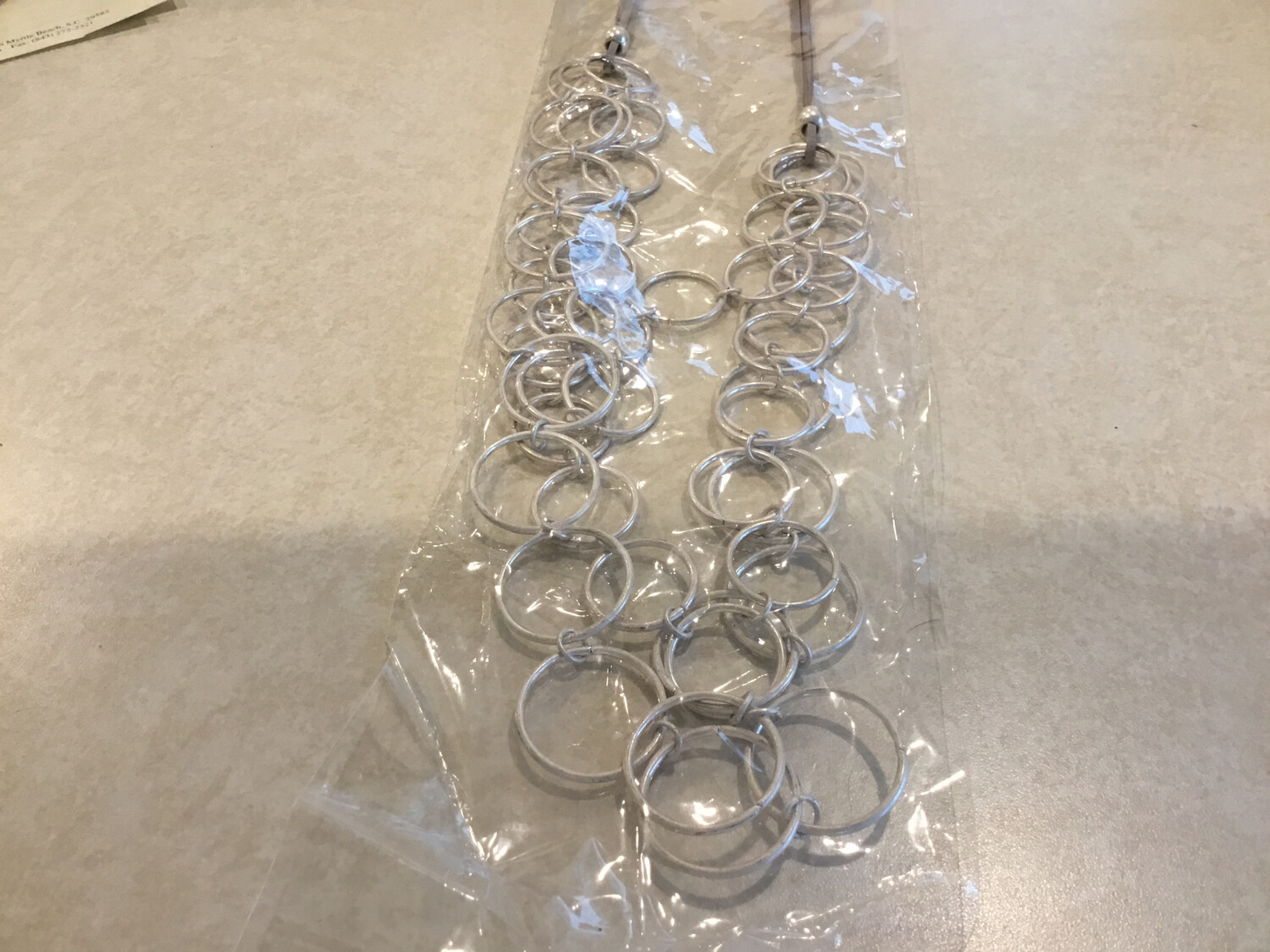 Long Necklace Three Layer Circles Grey Cord