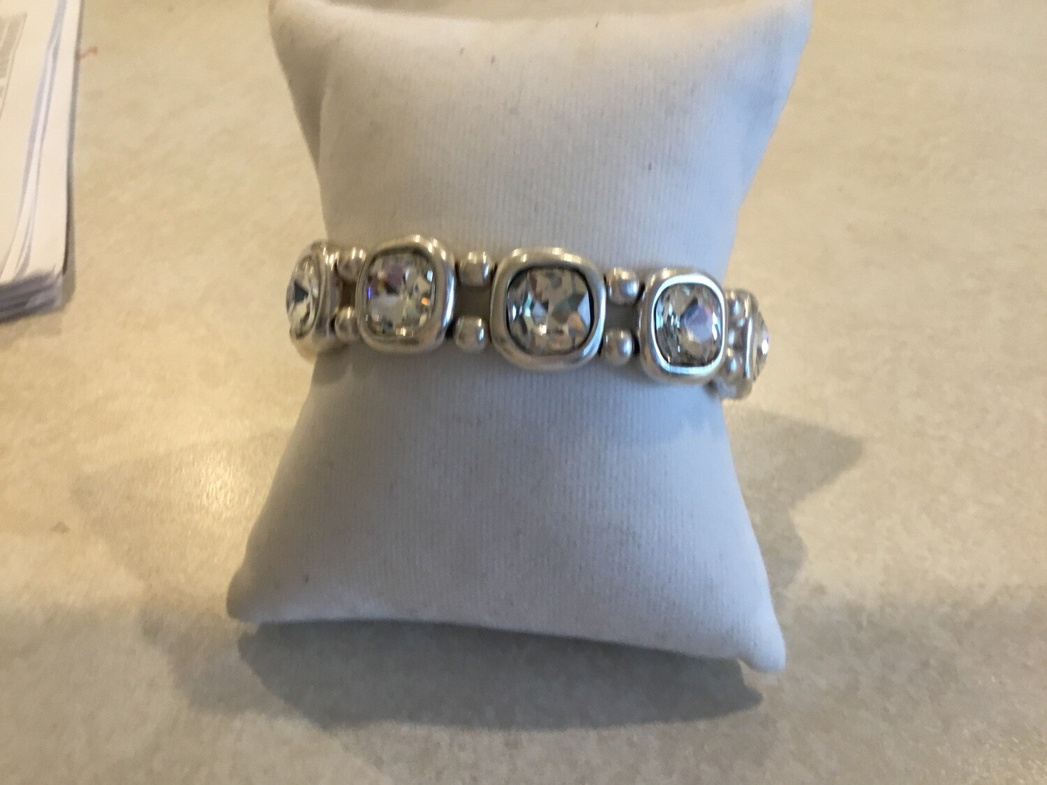 Handmade Pewter Bracelet With Seven Beautiful Clear Crystals