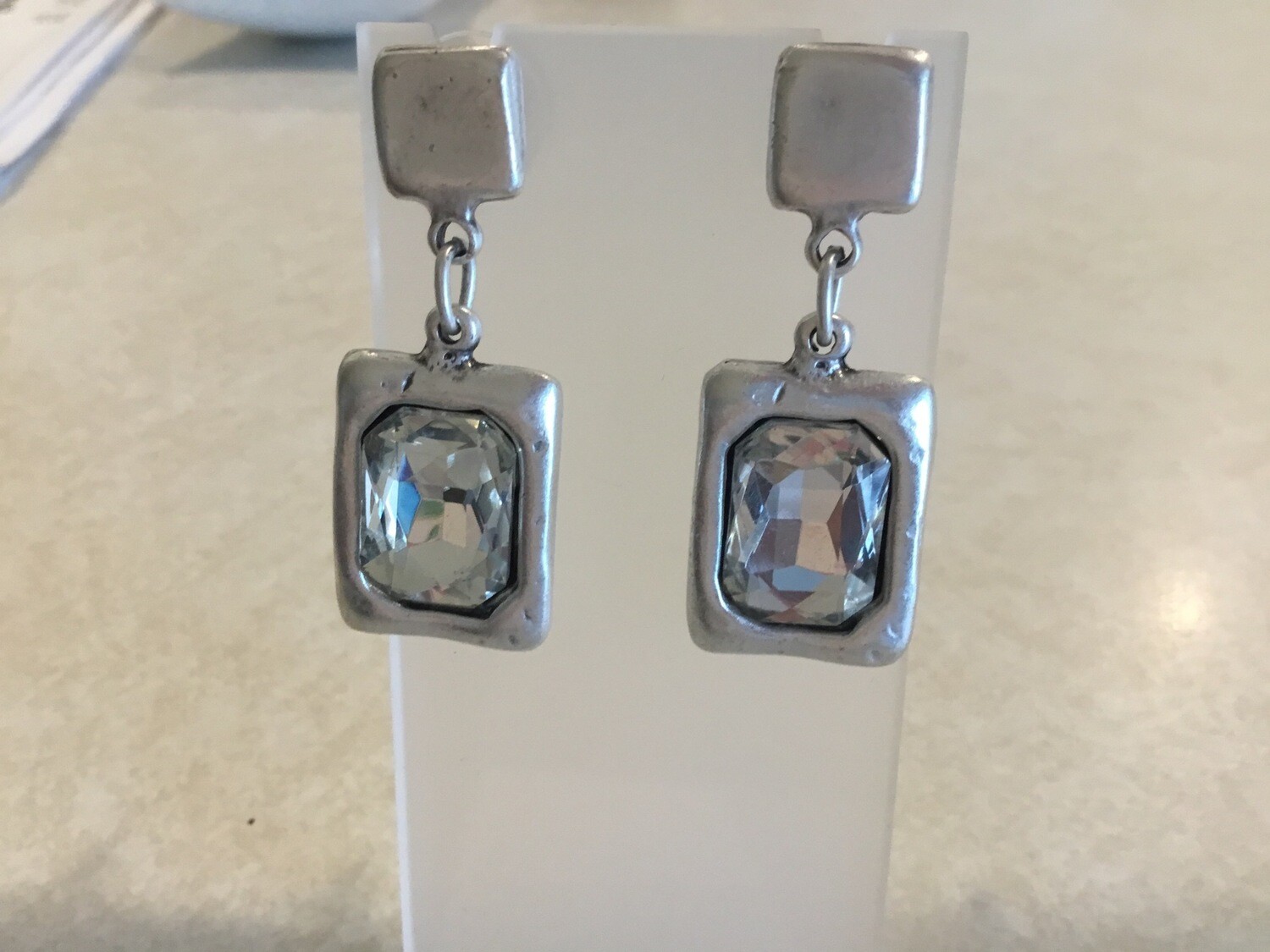 Handmade Pewter Earrings With Beautiful Clear Crystal