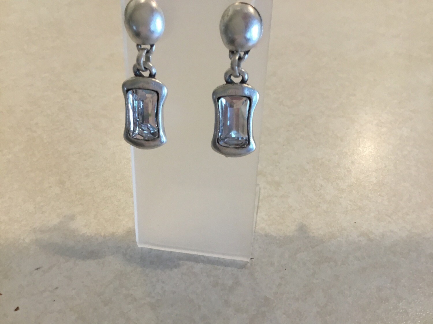 Handmade Pewter Earrings With Rectangular Clear Crystal