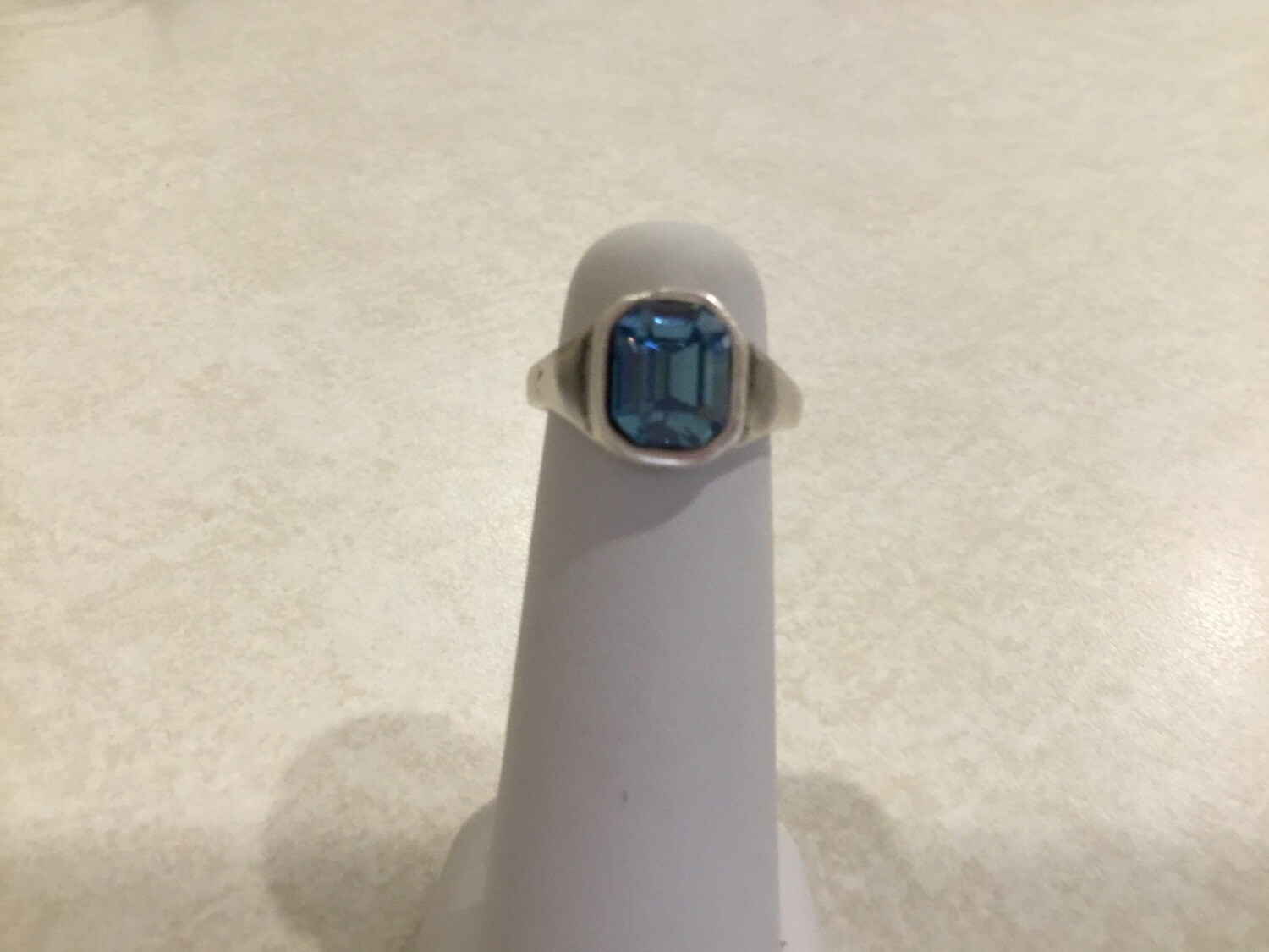 Handmade Pewter Ring With Light Blue Crystal