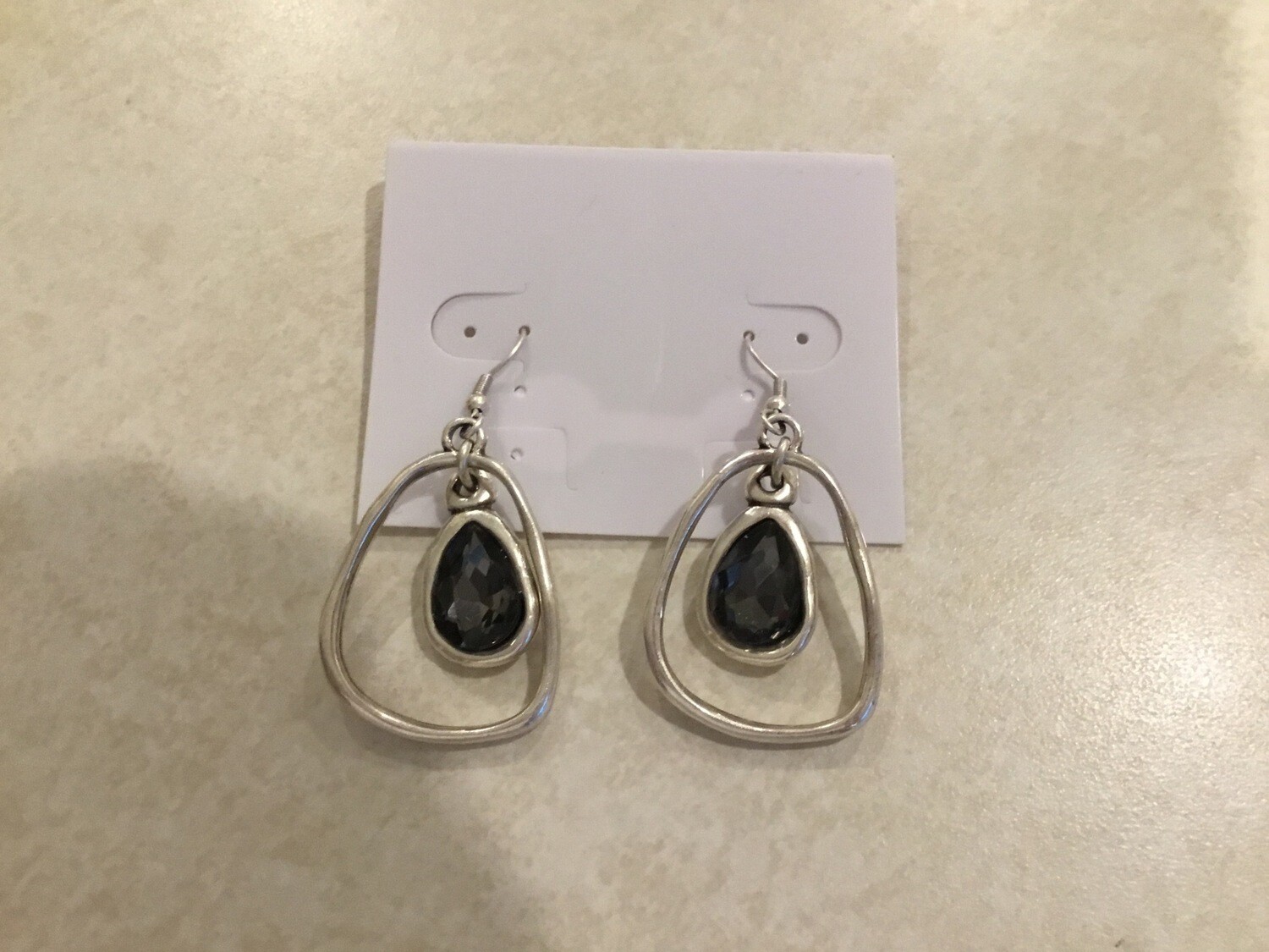 Handmade Pewter Earrings With Dark Crystal