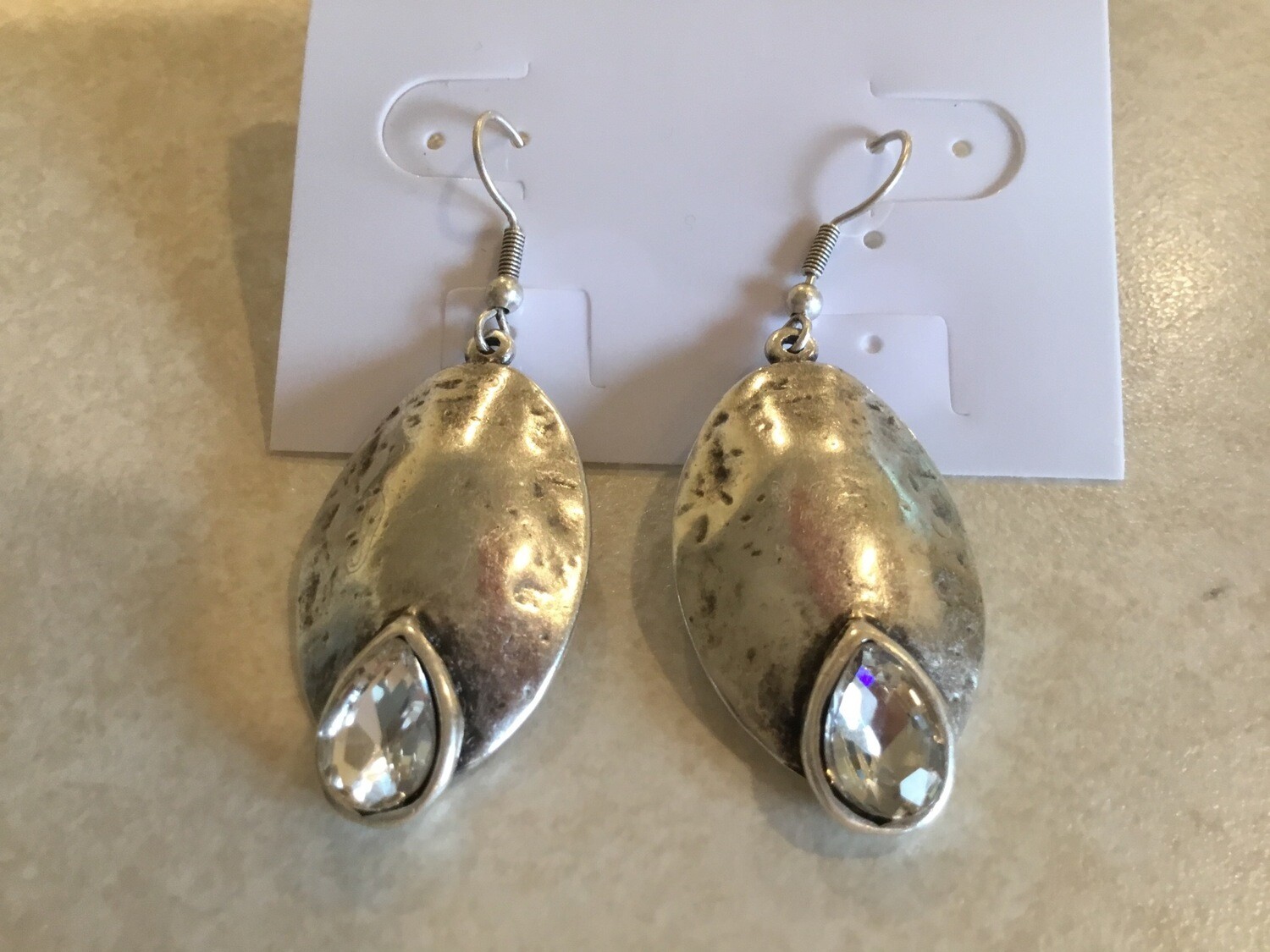 Handmade Pewter  Oval Earrings With Oval Clear Crystals