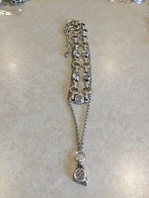 Handmade Pewter Double Necklace With Clear Crystals Or Ocean Blue Crystals