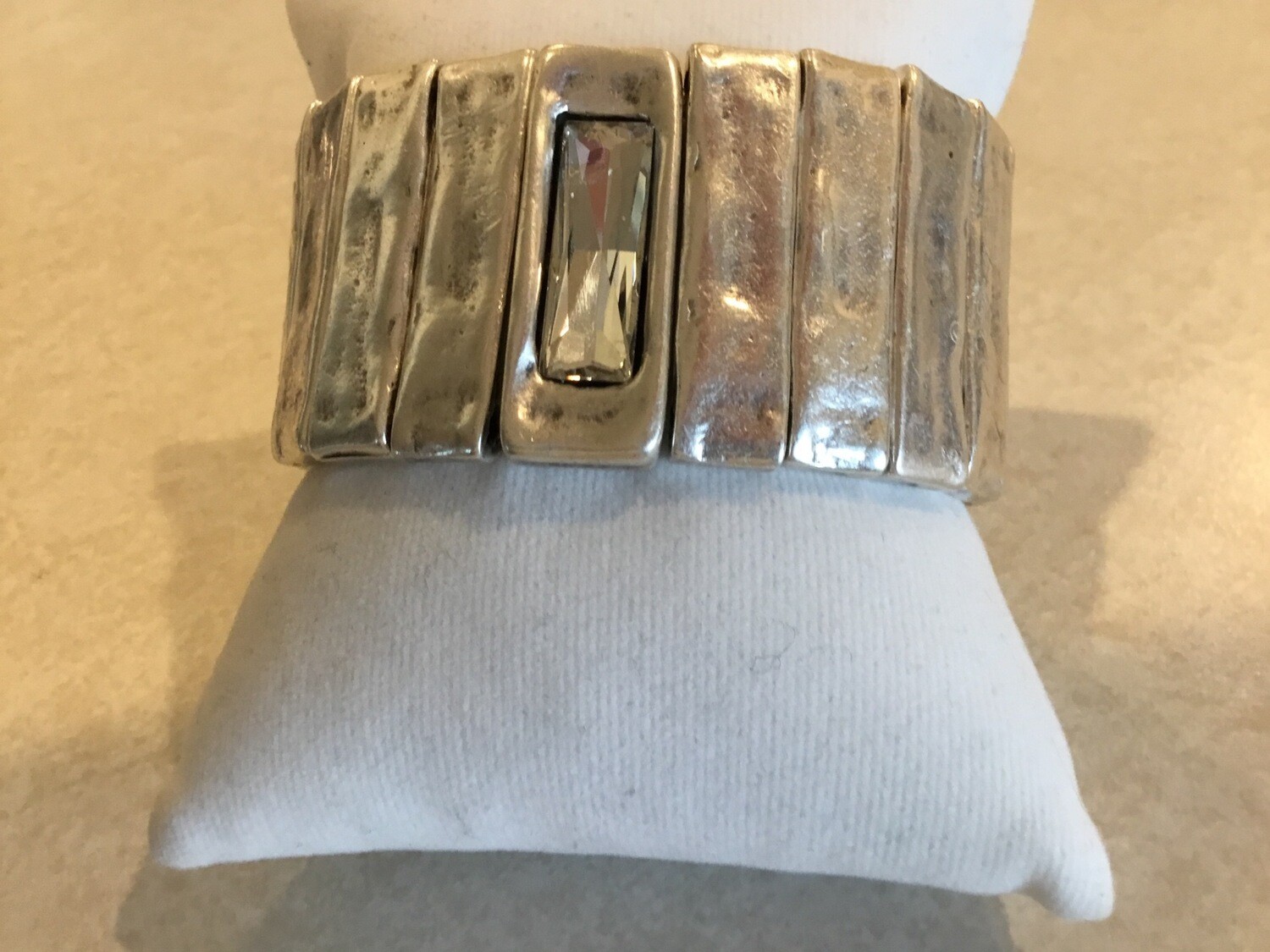 Handmade Wide Pewter Bracelet With Clear Or  Mystic Crystal.