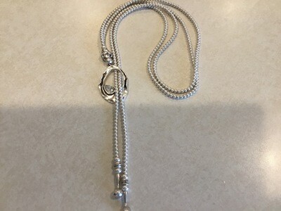 Long Elegant Double Strand Of Handmade Pewter Beaded Lariat With Clear Crystal