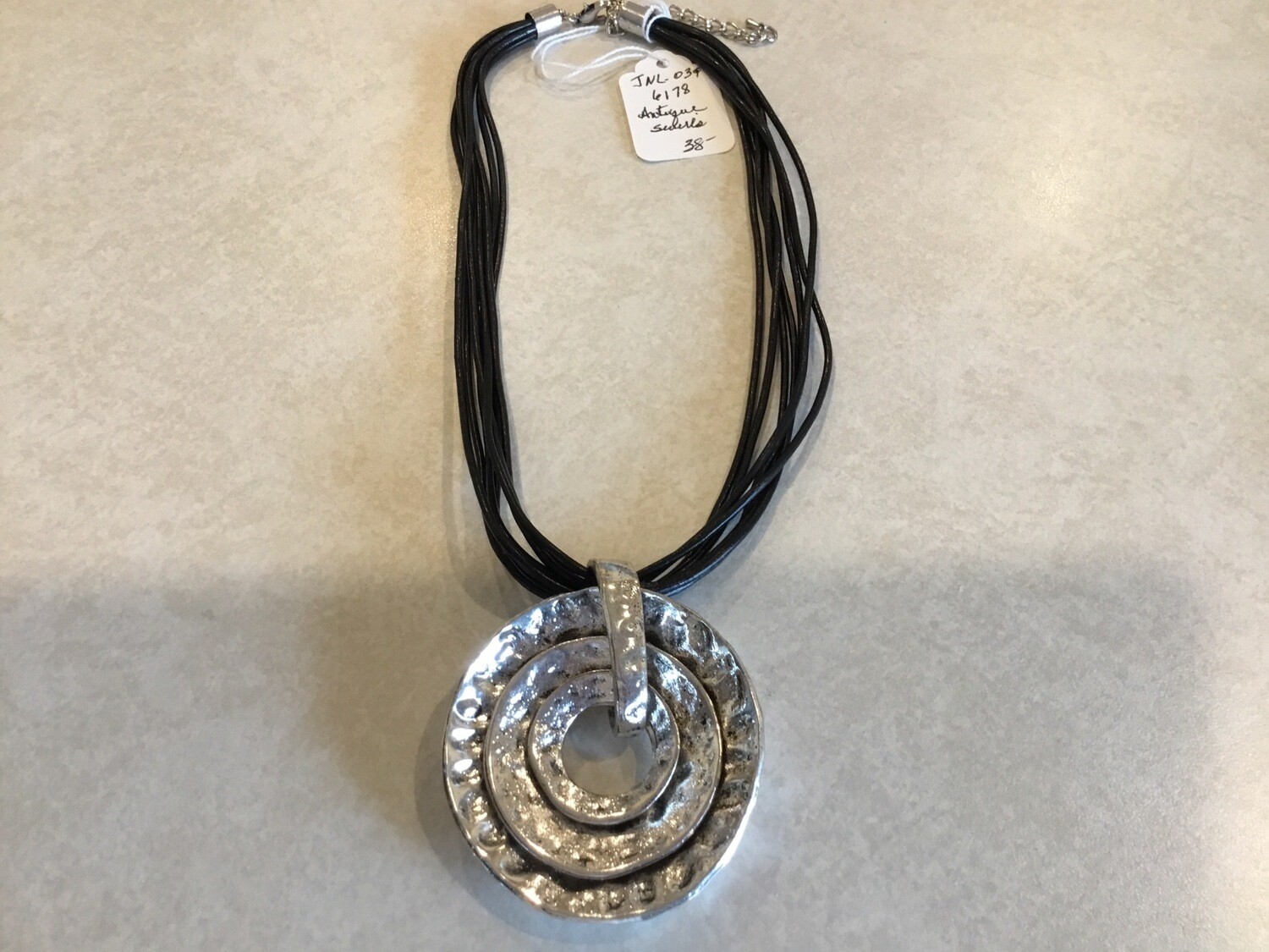 Black Leather With Antique Silver Swirls