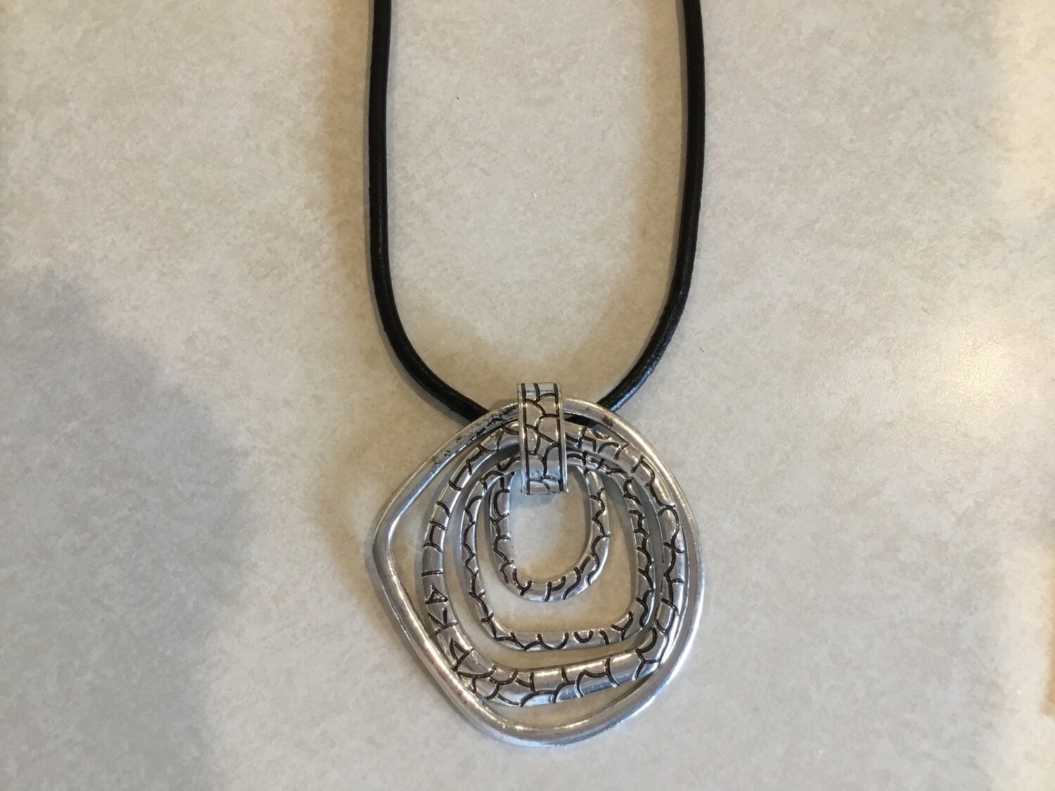 Long Black Leather Necklace With Snake Pattern Design Pendant