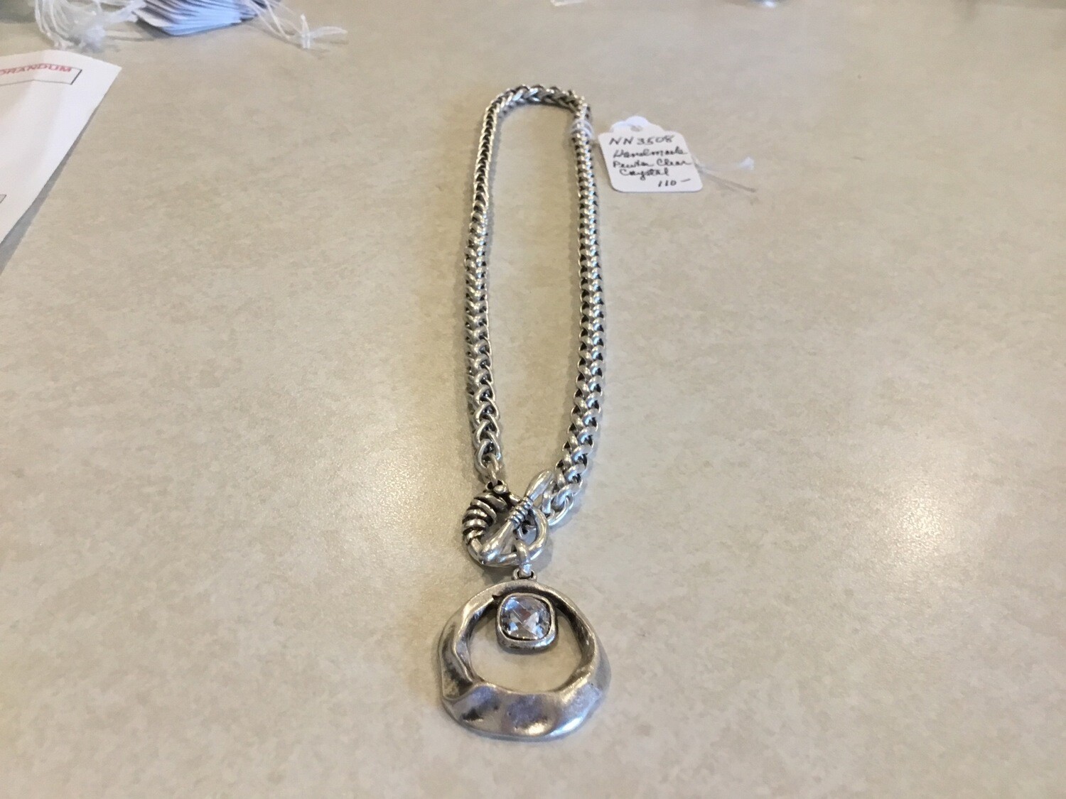 Handmade Pewter Heavy Short Necklace With Crystal