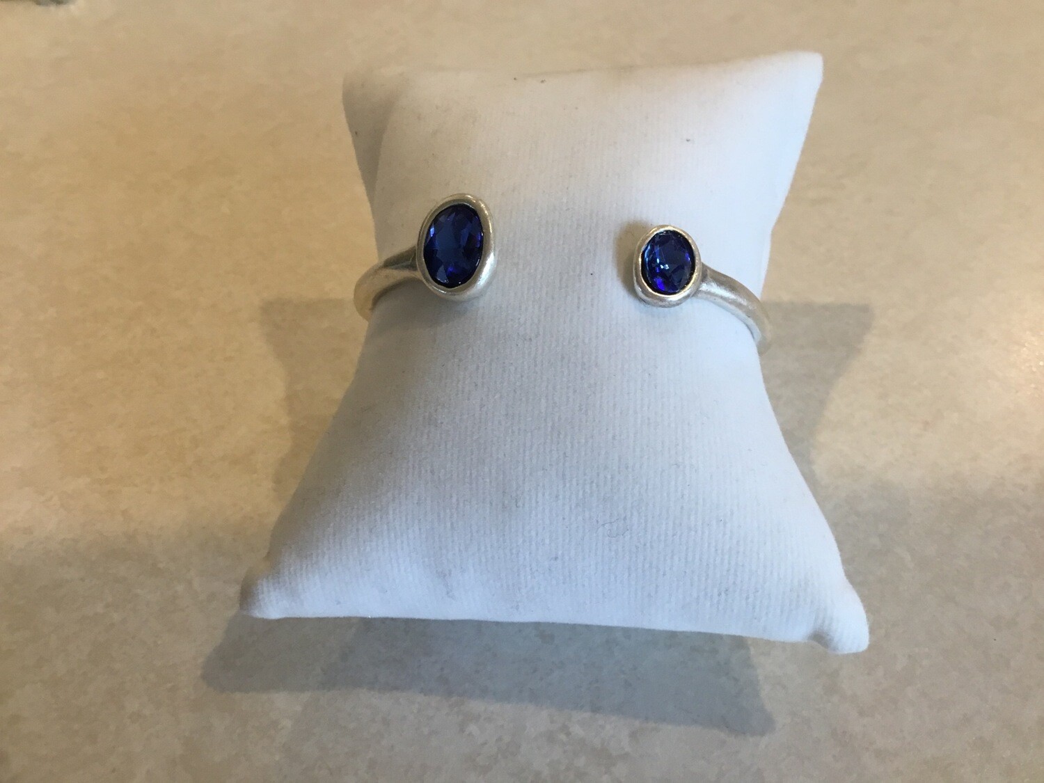 Handmade Pewter Bracelet With Dark Ocean Blue Crystal