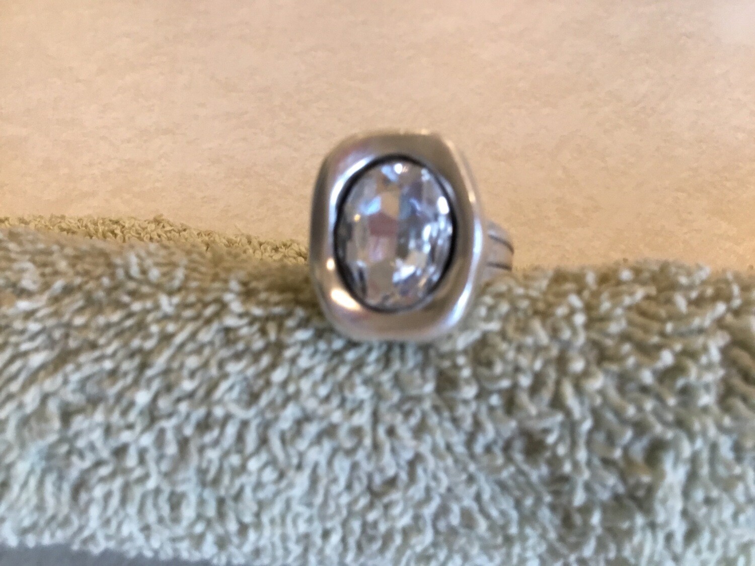 Handmade Pewter Ring With Clear Crystal