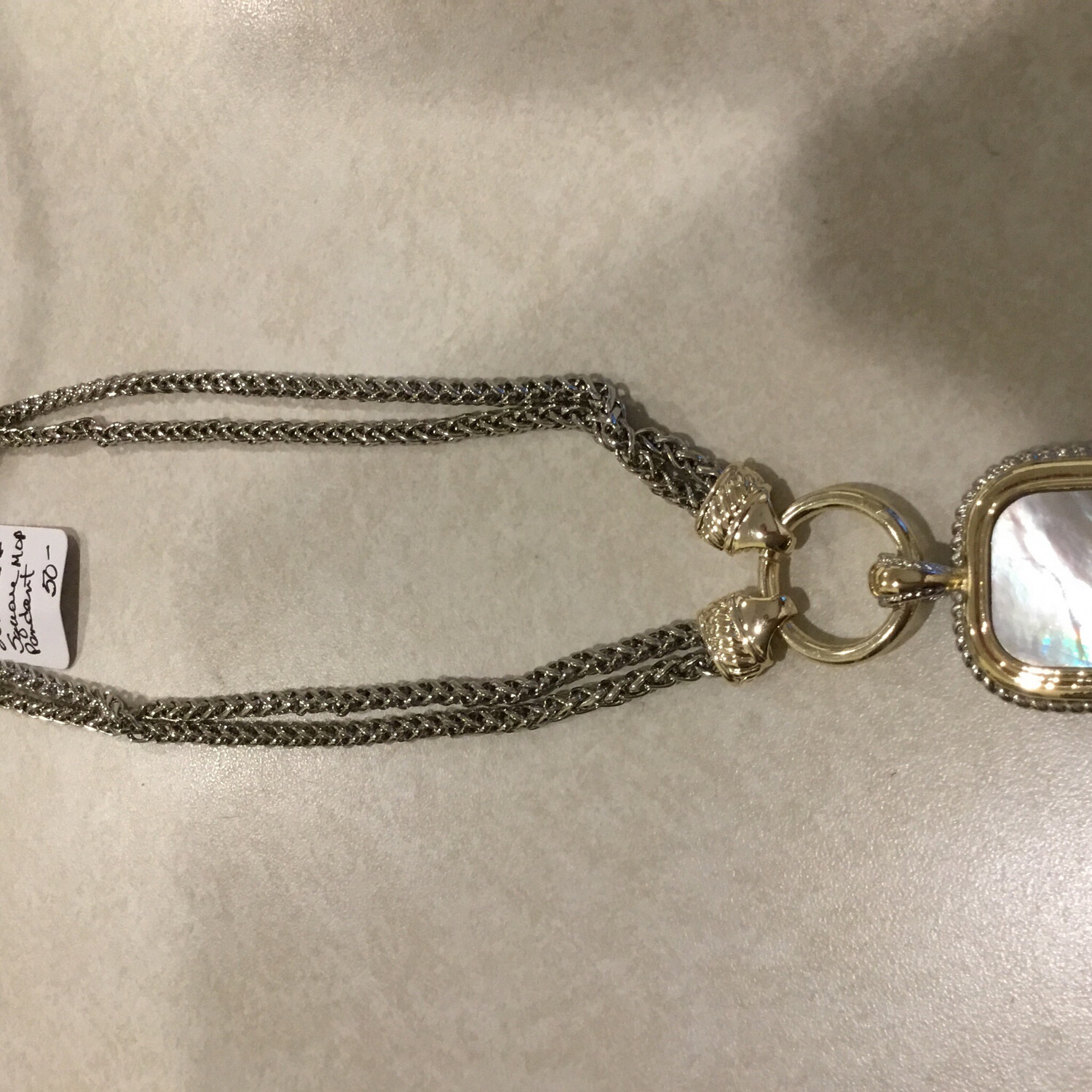 Beautiful Gold And Silver Necklace With Mother Of Pearl Pendant