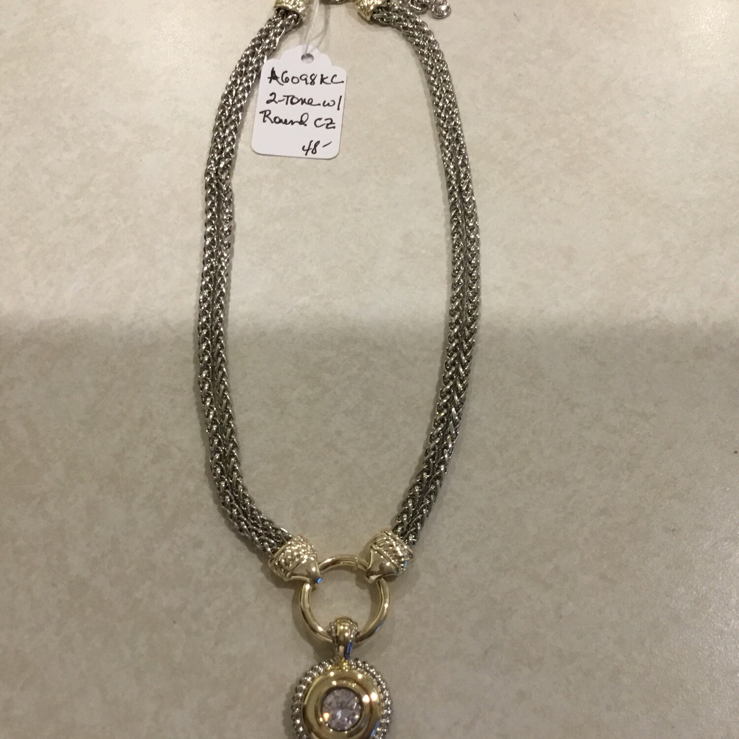 Gold And Silver Double Strand Necklace With Round C Z Crystal