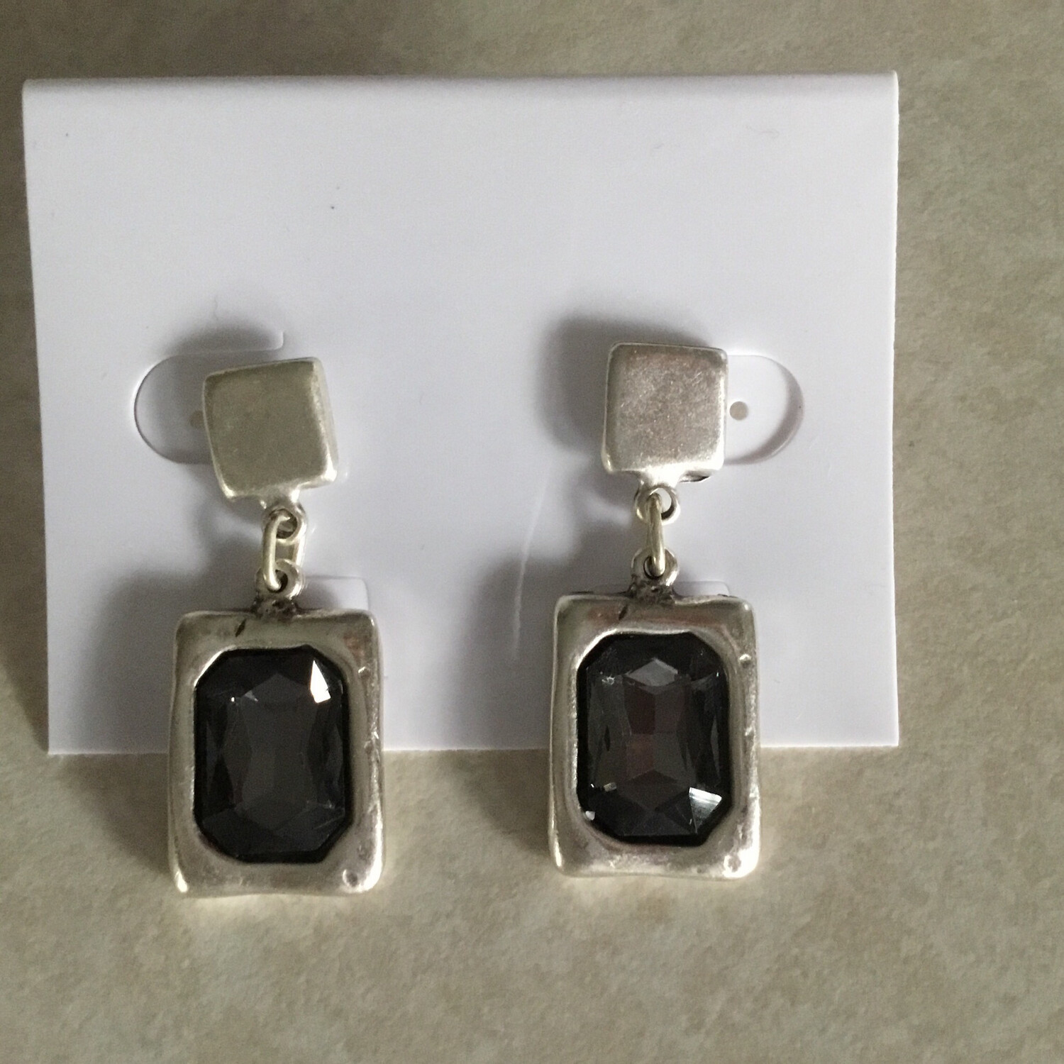 Handmade Pewter Dark Crystal Post Earrings