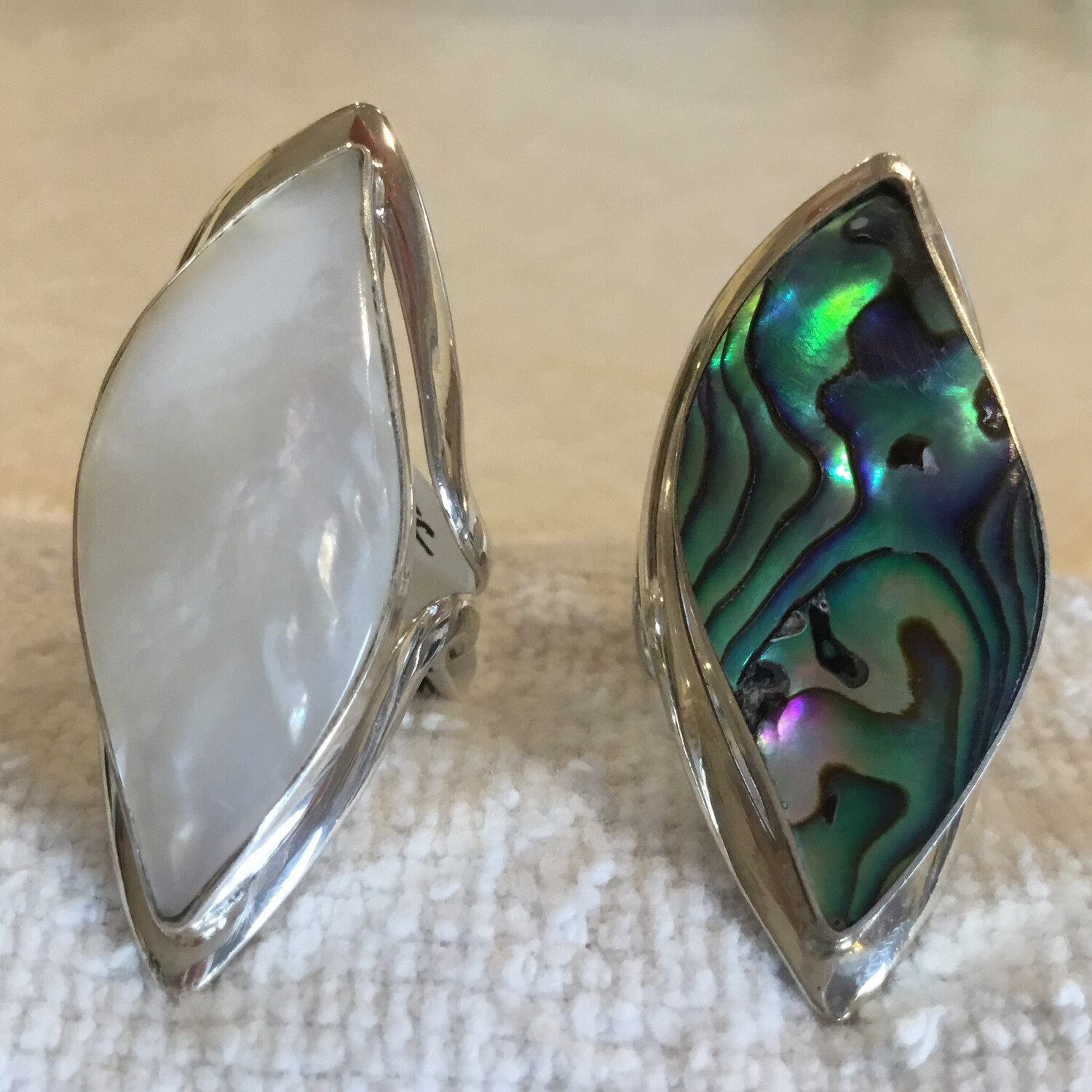 Sterling Silver Adjustable Ring With Mother Of Pearl Or Abalone