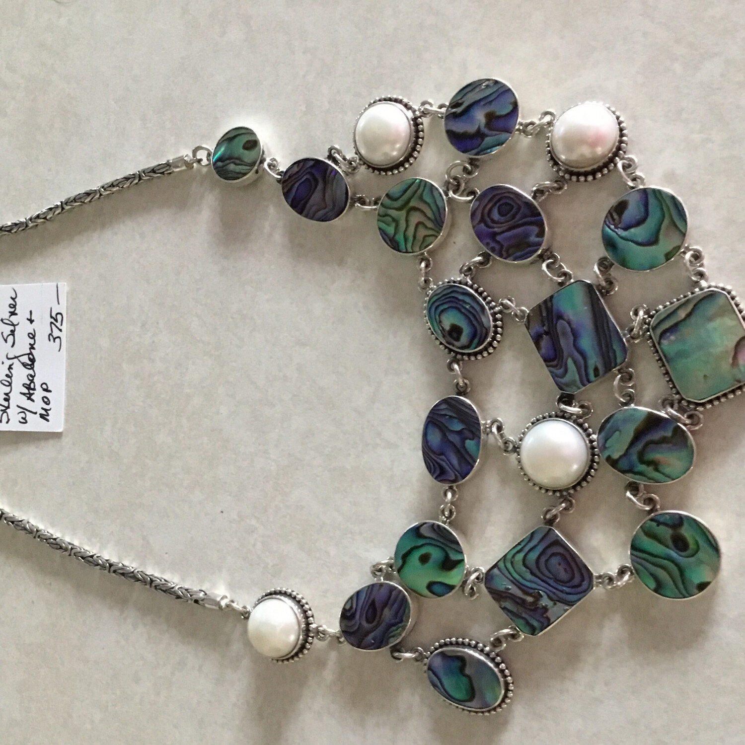 Sterling Silver Necklace With Abalone And Mabe Pearls
