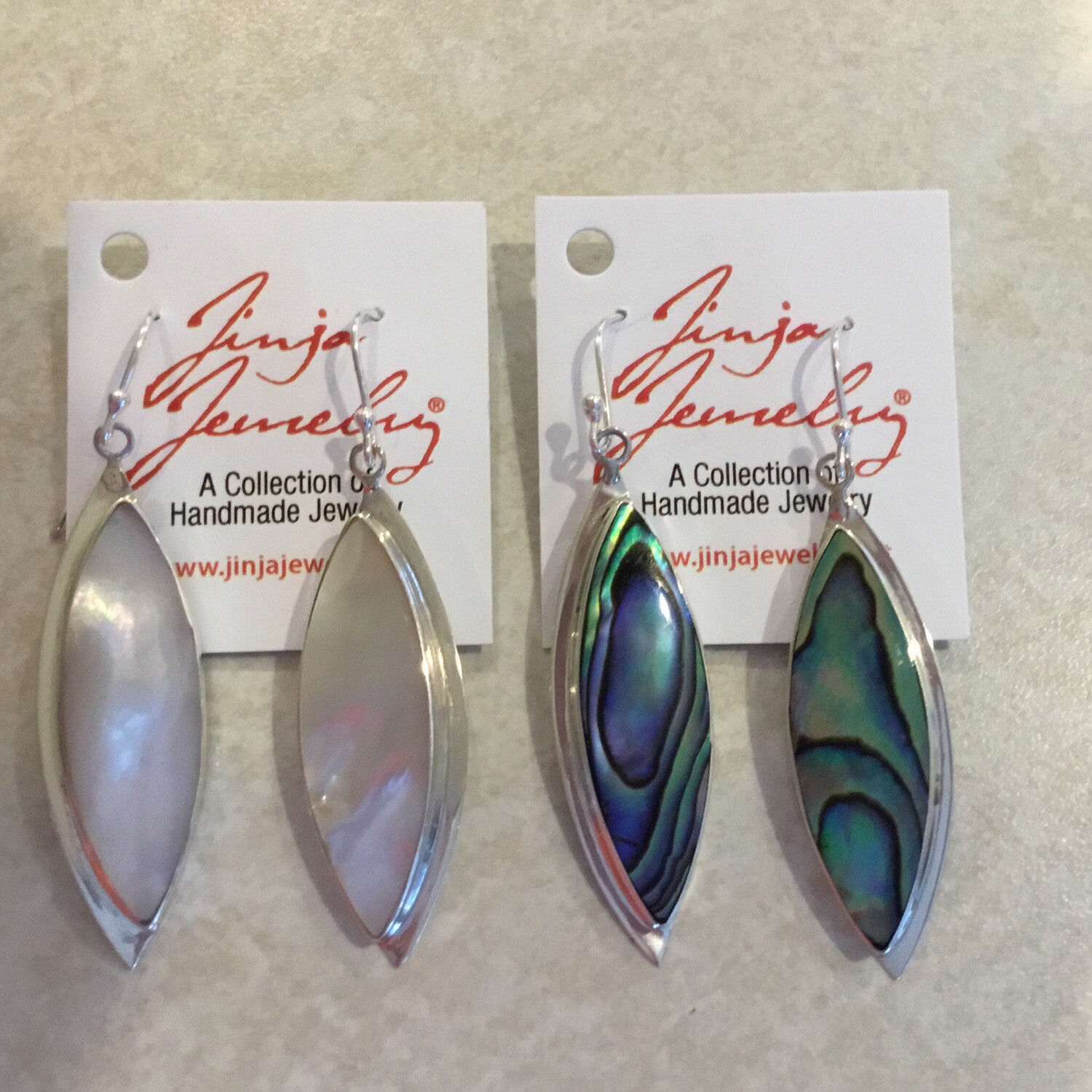 Sterling Silver Mother Of Pearl Or Abalone Diamond Shape Earrings