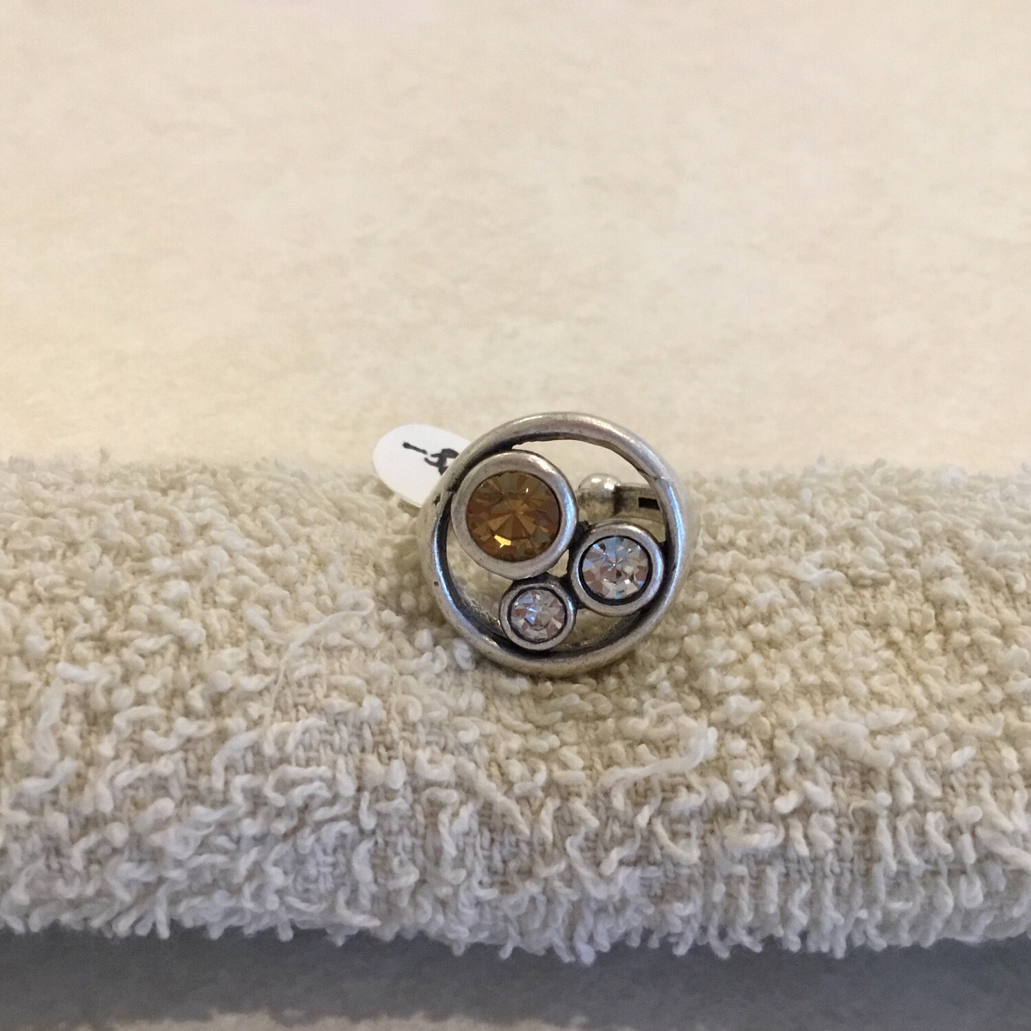 Handmade Pewter Adjustable Ring With Clear And Citrine Crystal