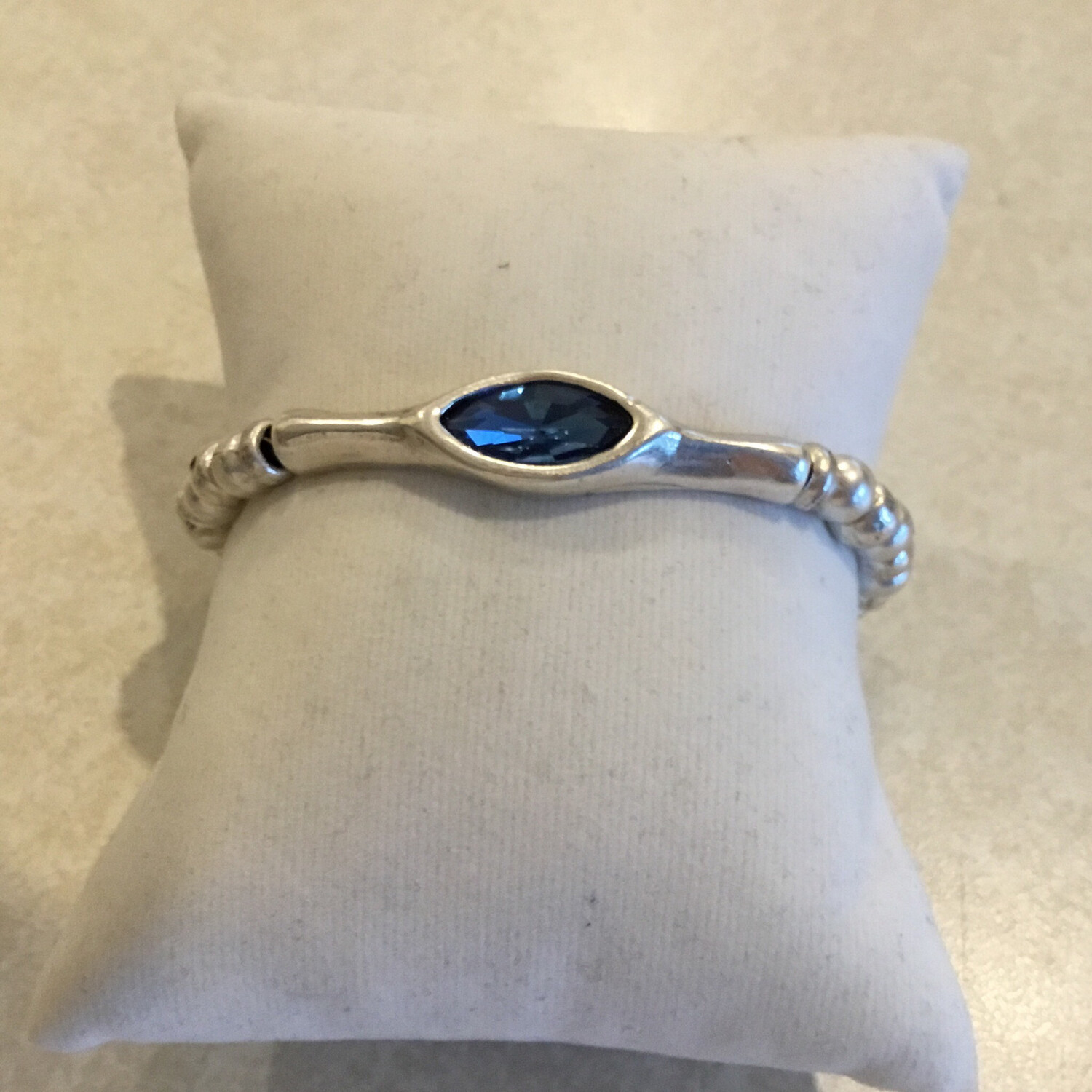 Handmade Pewter Beaded Bracelet With Beautiful Dark Blue Crystal NB 2550