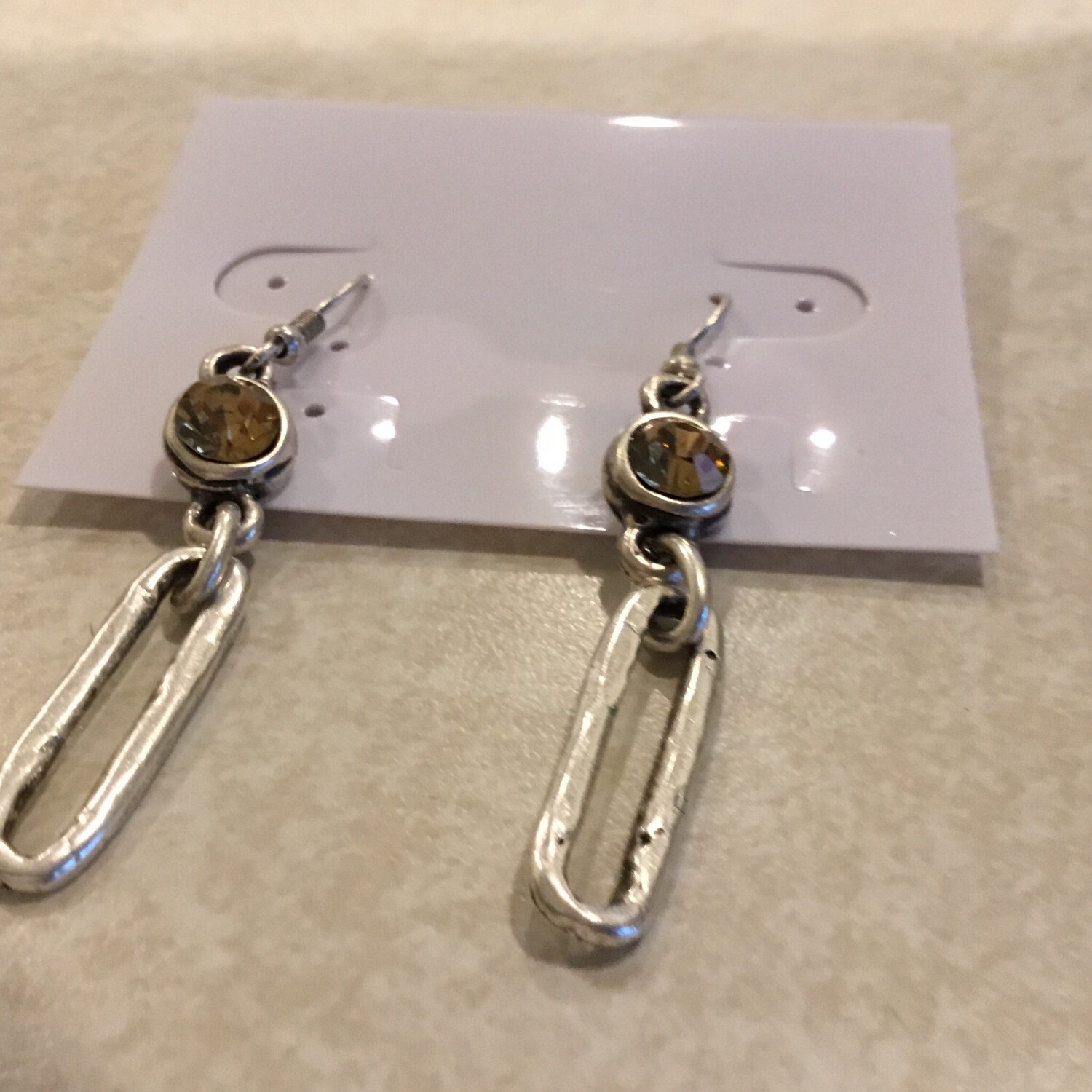 Handmade Pewter French Hook Earrings With Citrine Crystal