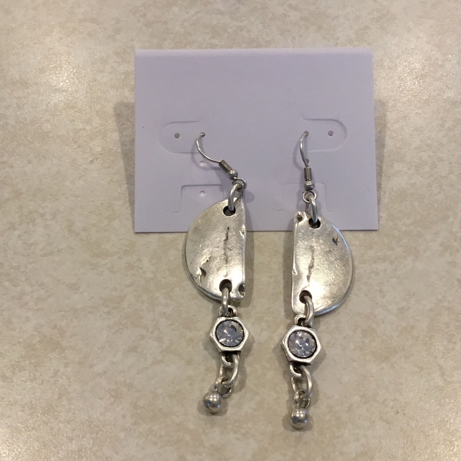Handmade Pewter Earrings With French Hooks And Clear Crystal 1812