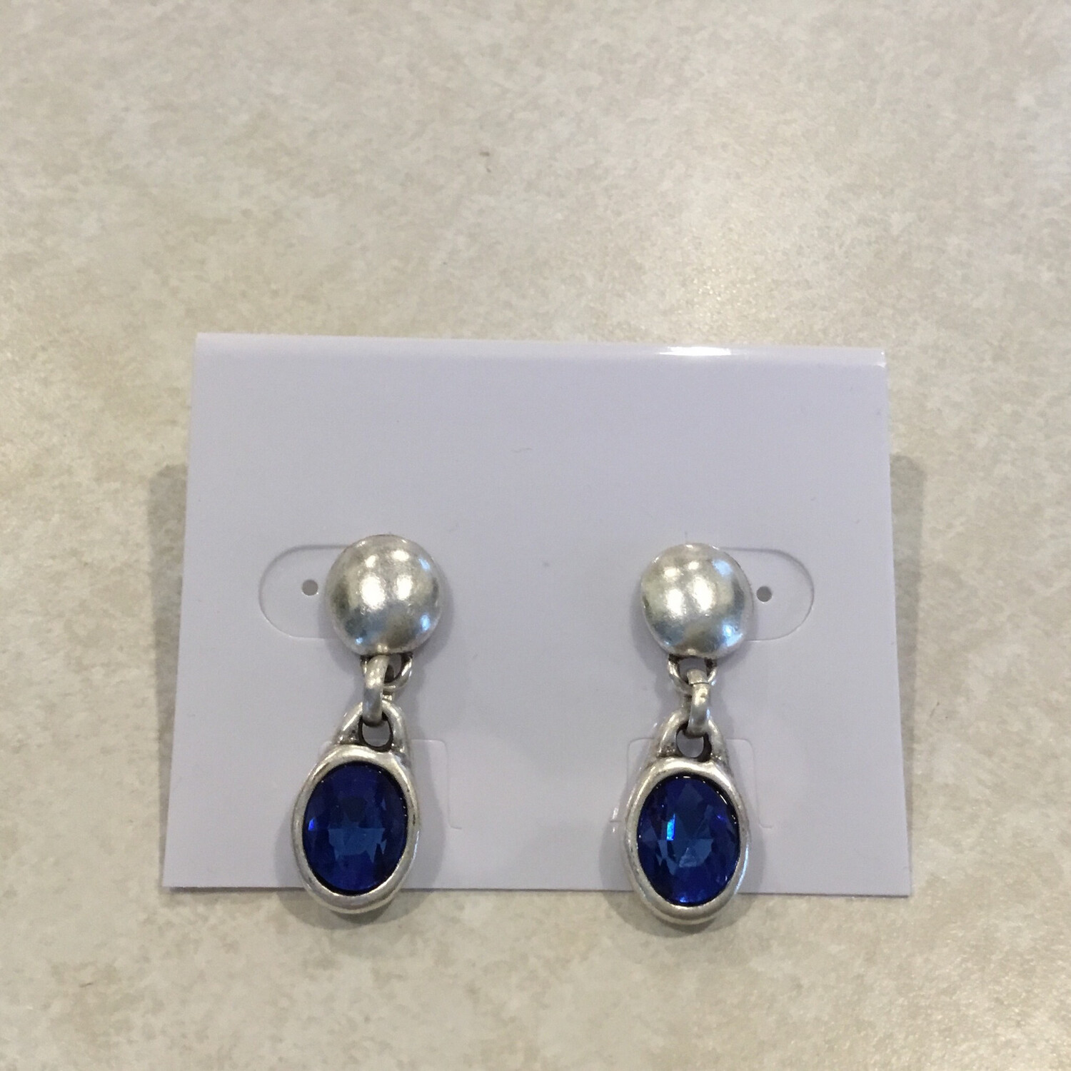 Handmade Pewter Earrings With Blue Crystal 1575