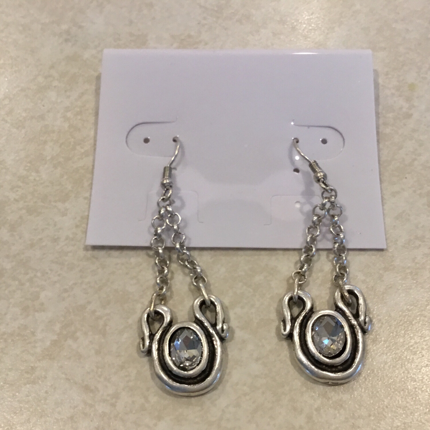 Handmade Pewter Earrings With French Hooks And Clear Crystal