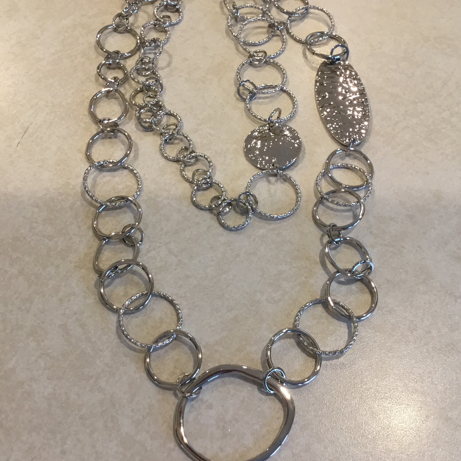 Silver Circles Long Necklace