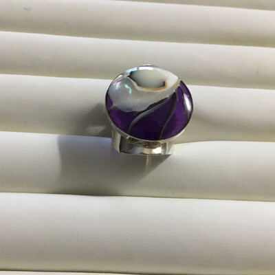 Sterling Silver Adjustable Round Purple Shell Ring