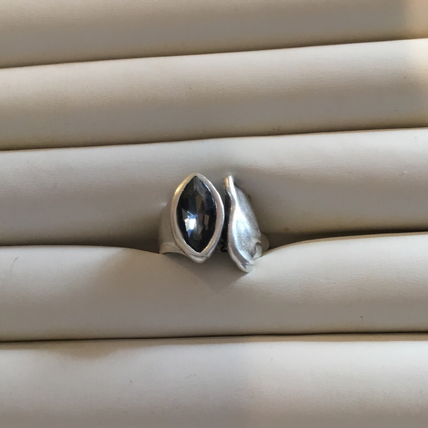 Handmade Pewter Ring With Dark Crystal