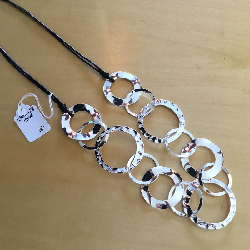 Medium Length Black Leather Necklace With Multi-sized Circles