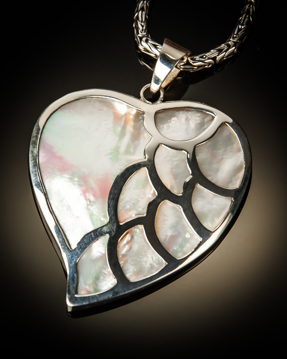 Mother of Pearl Heart With Sterling Silver Scallop Pendant