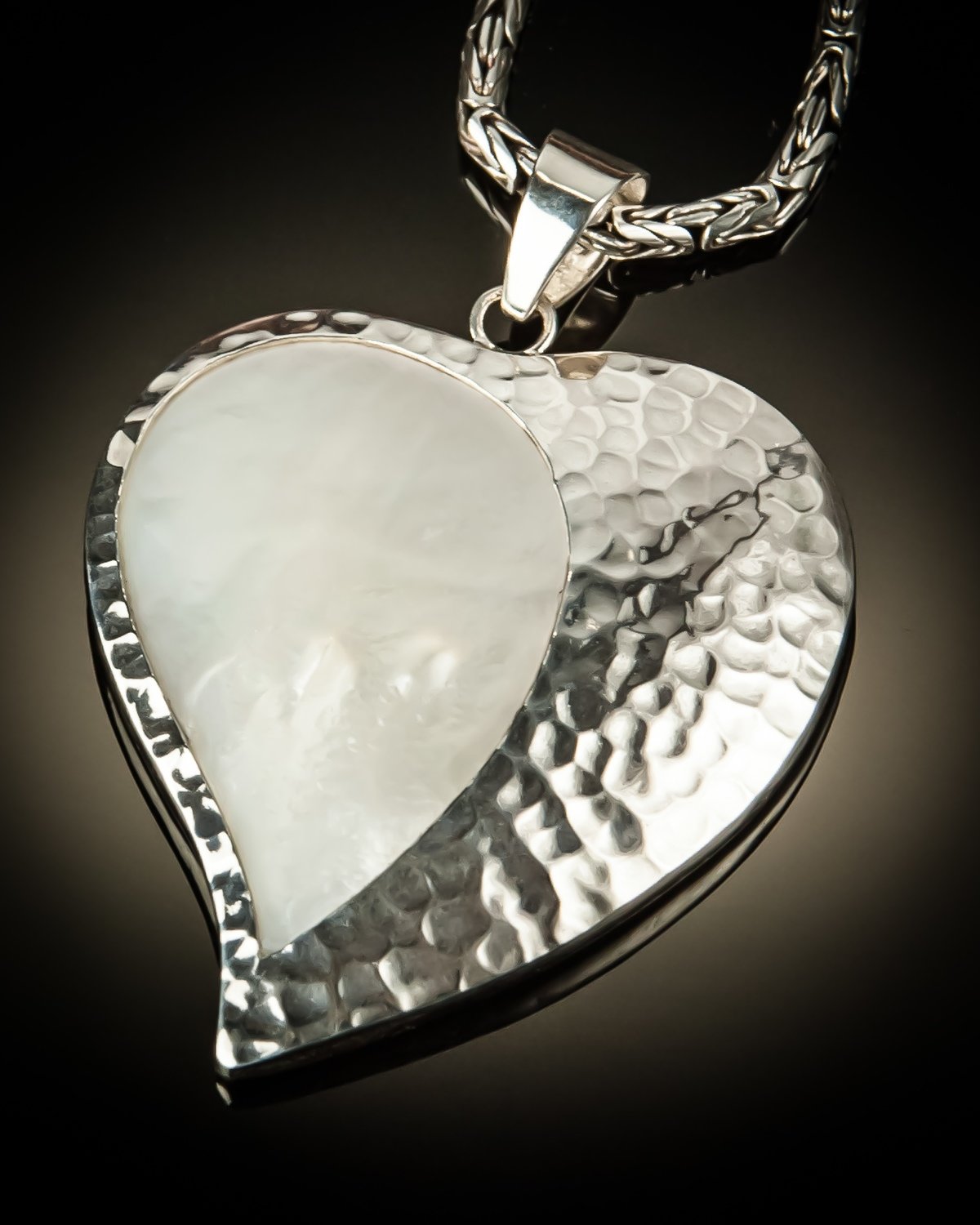 Mother of Pearl with Hammered Silver Heart Pendant