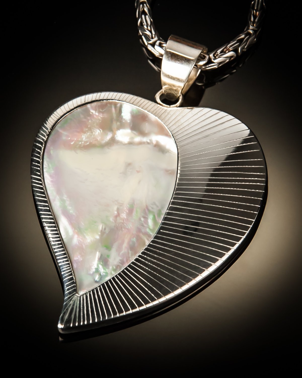 Mother of Pearl Heart with Sterling Silver Sunburst Pendant