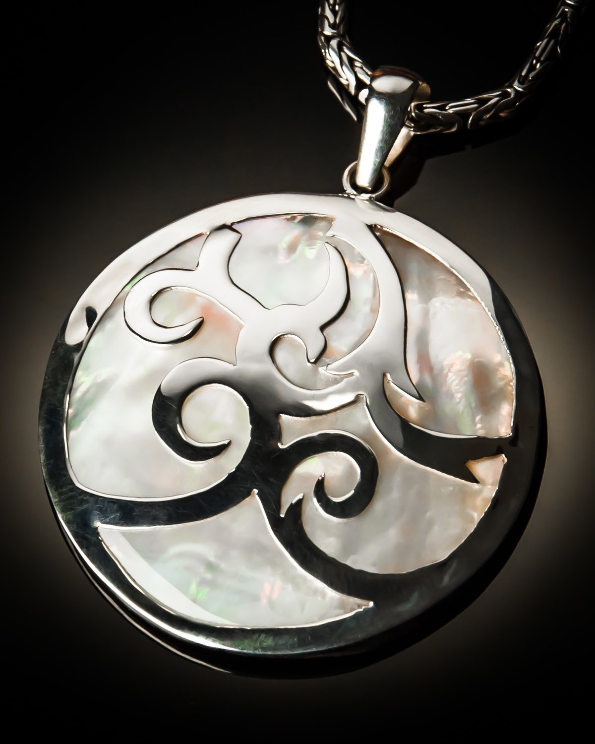 Mother of Pearl Sterling Silver Celtic Cut Pendant