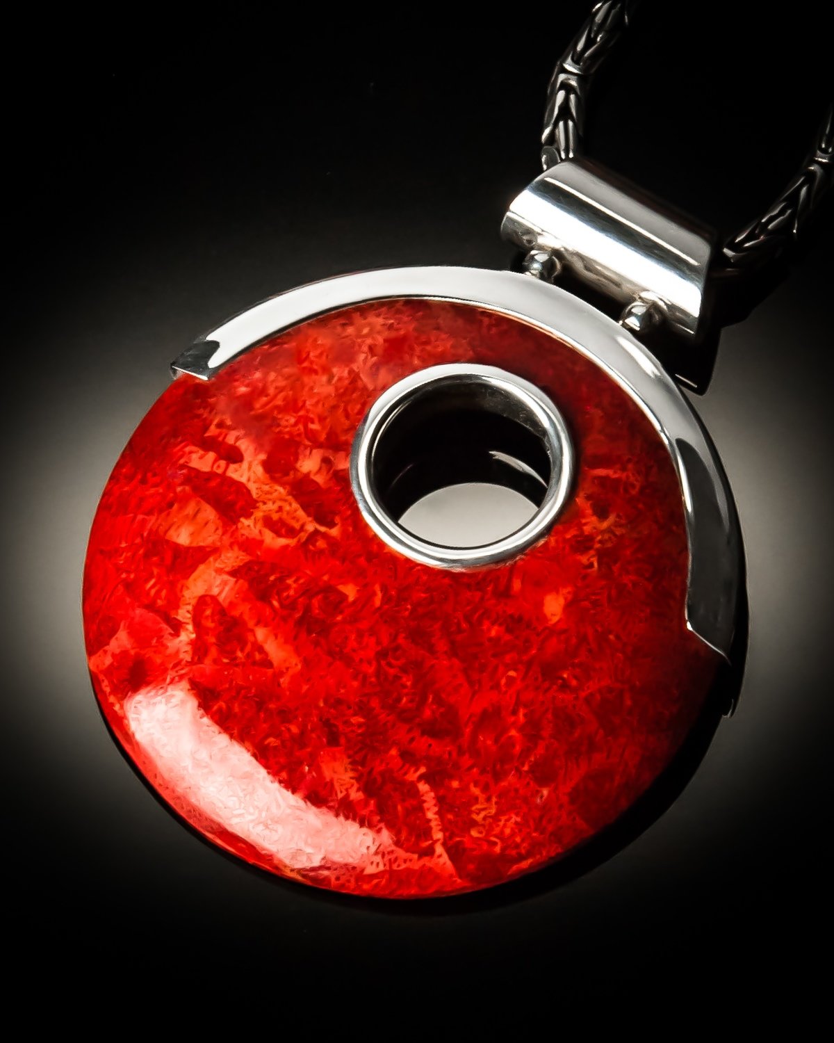 Red Coral Sterling Silver Open Design Pendant