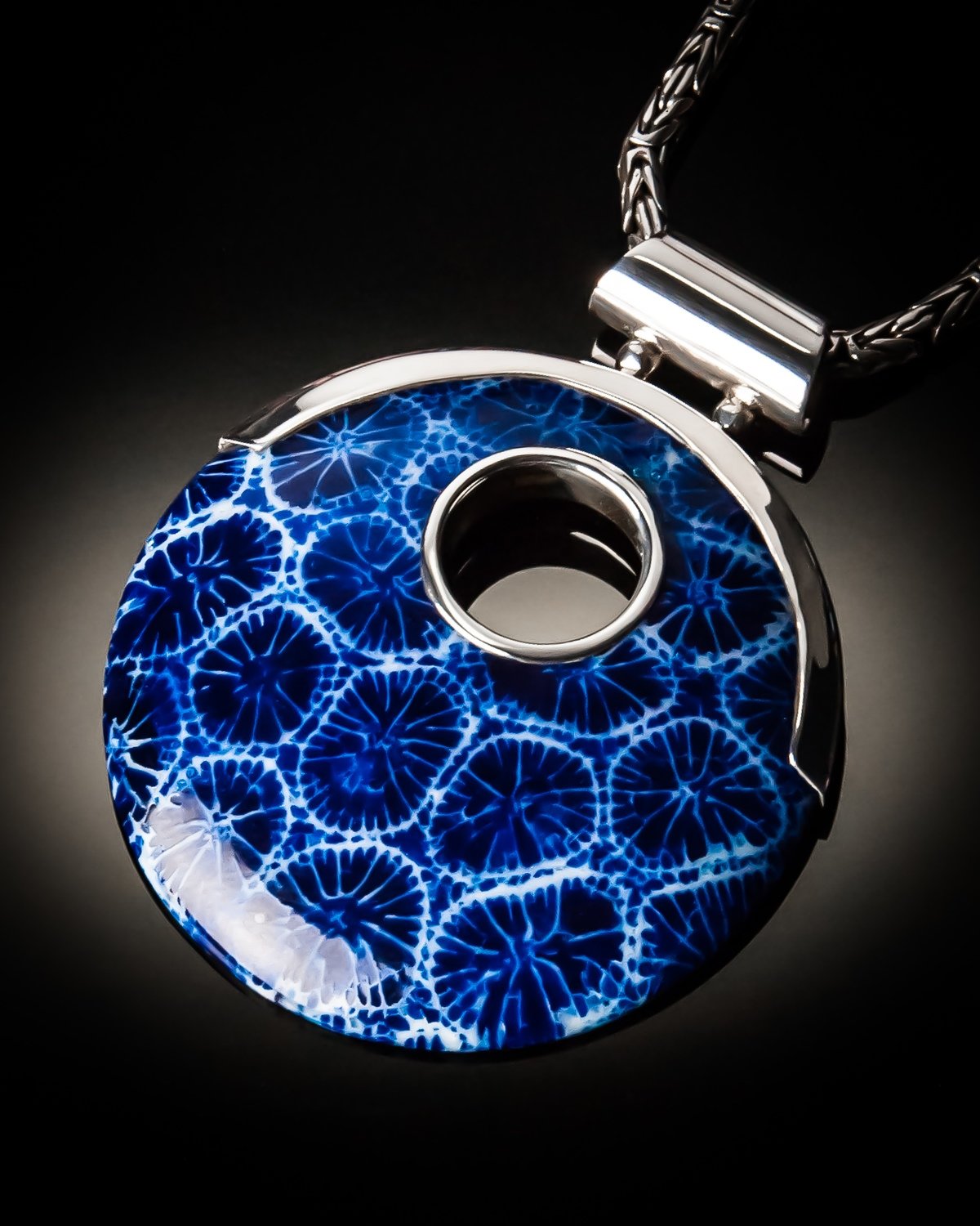Blue Coral Open Sterling Silver Pendant