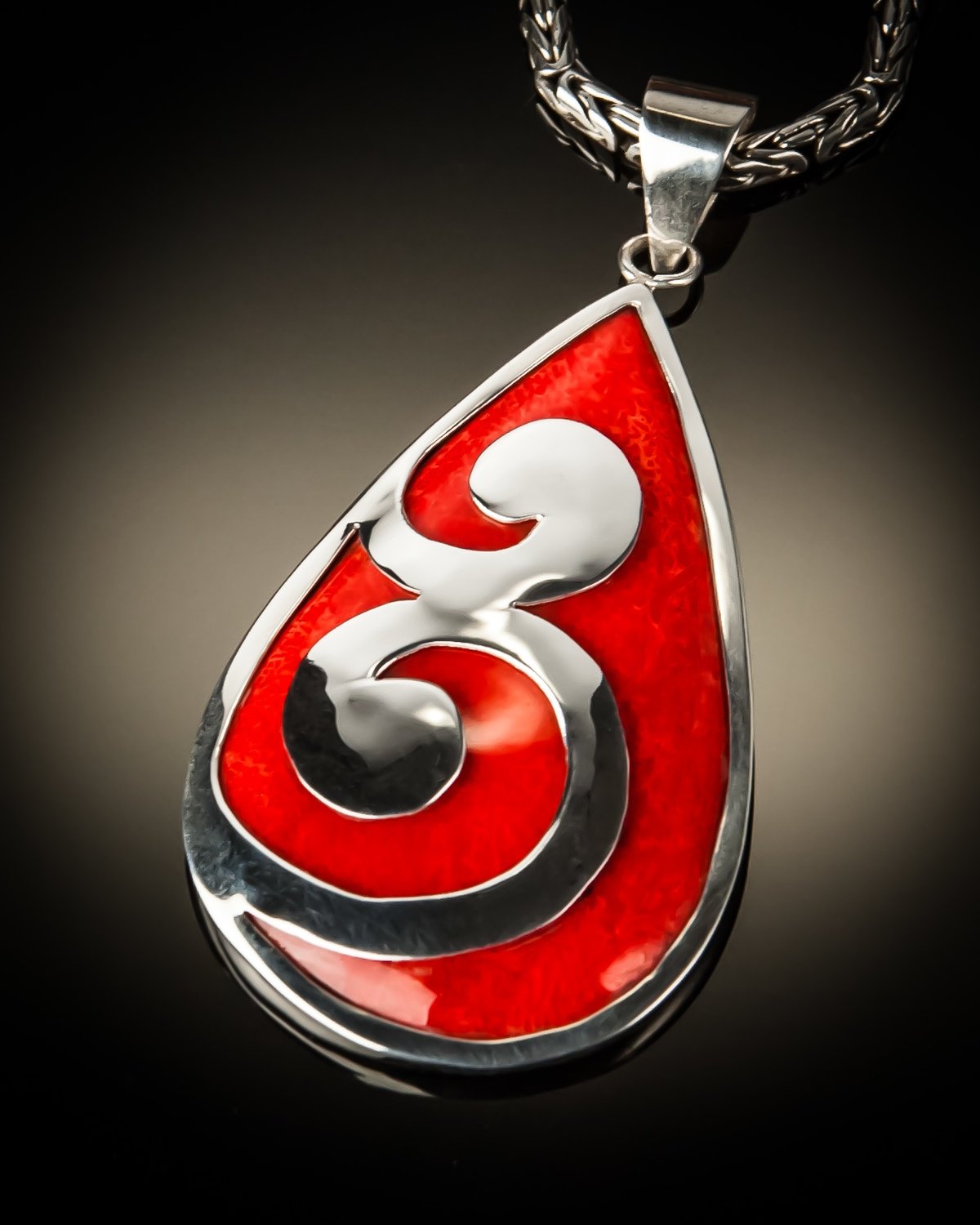 Red Coral Sterling Silver Ying Yang Pendant