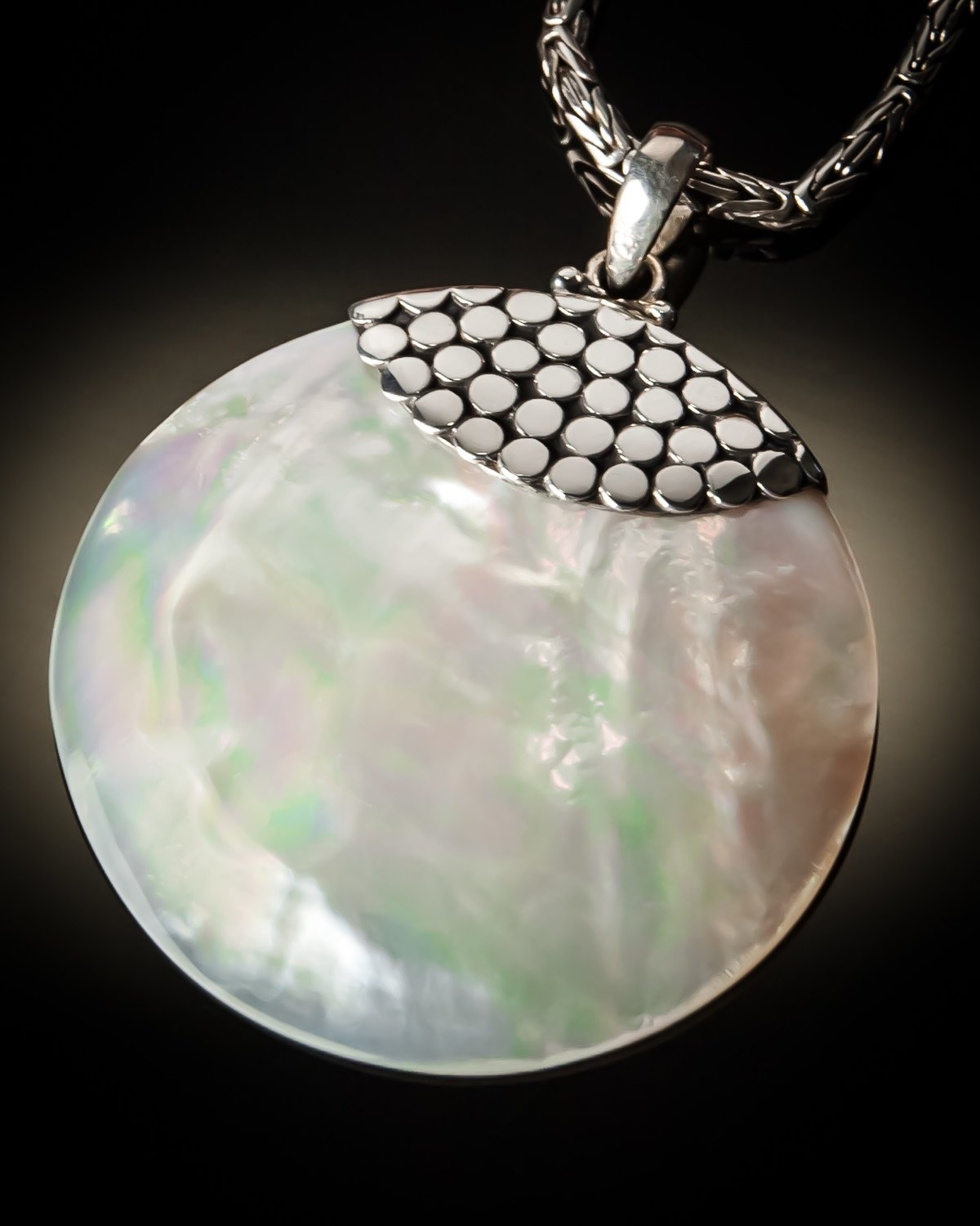 Mother of Pearl Round Sterling Silver Pendant