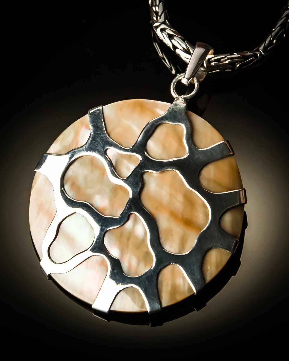 Brown Mother of Pearl Shell Sterling Silver Pendant