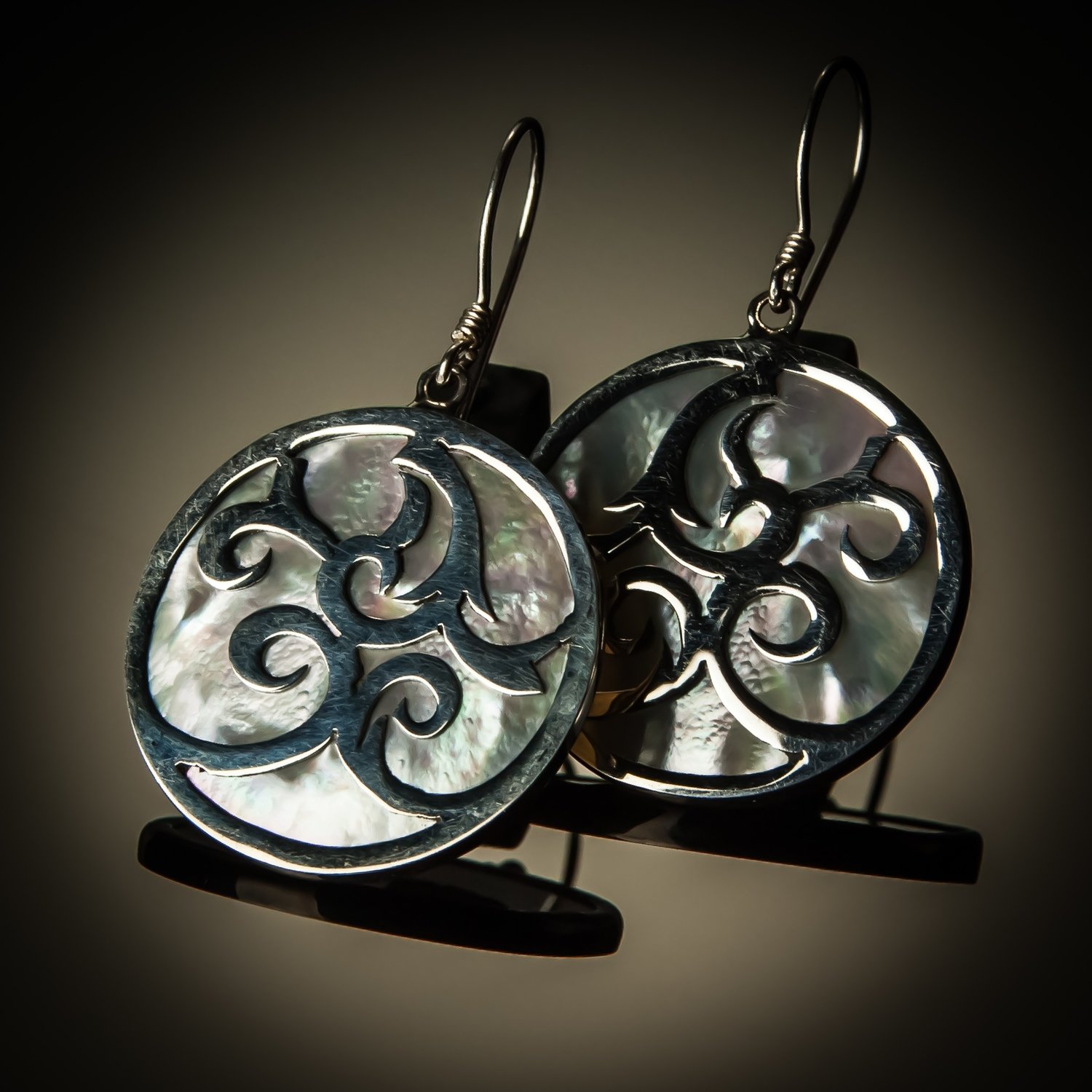 Mother of Pearl Sterling Silver Cutout Overlay Earrings