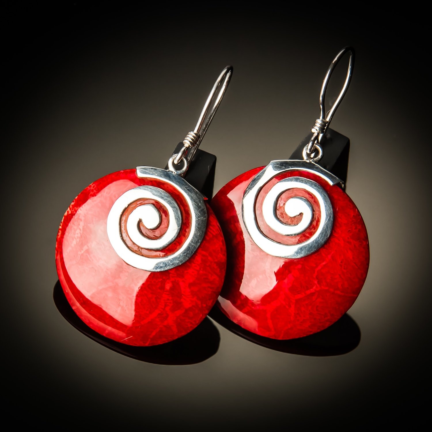 Red Coral Swirl Earrings