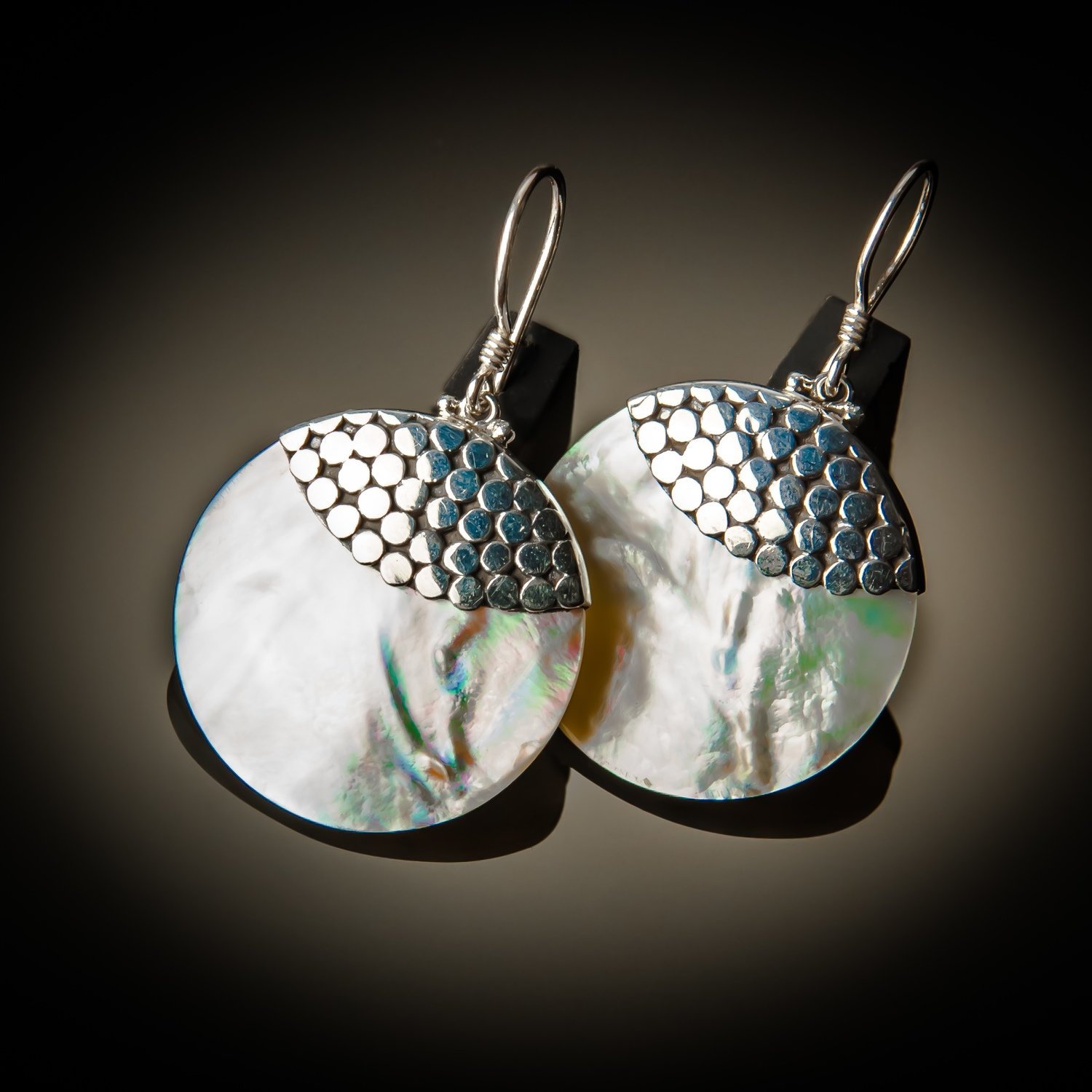Mother of Pearl Round Sterling Silver Earrings