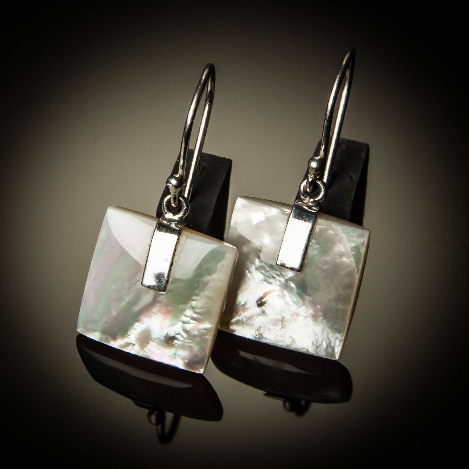 Square Mother of Pearl Sterling Silver Earrings-Small