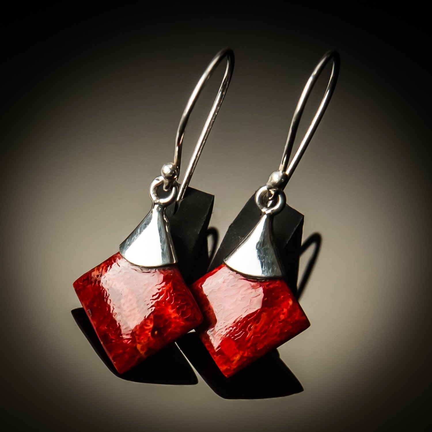 Red Coral Sterling Silver Earrings-Small