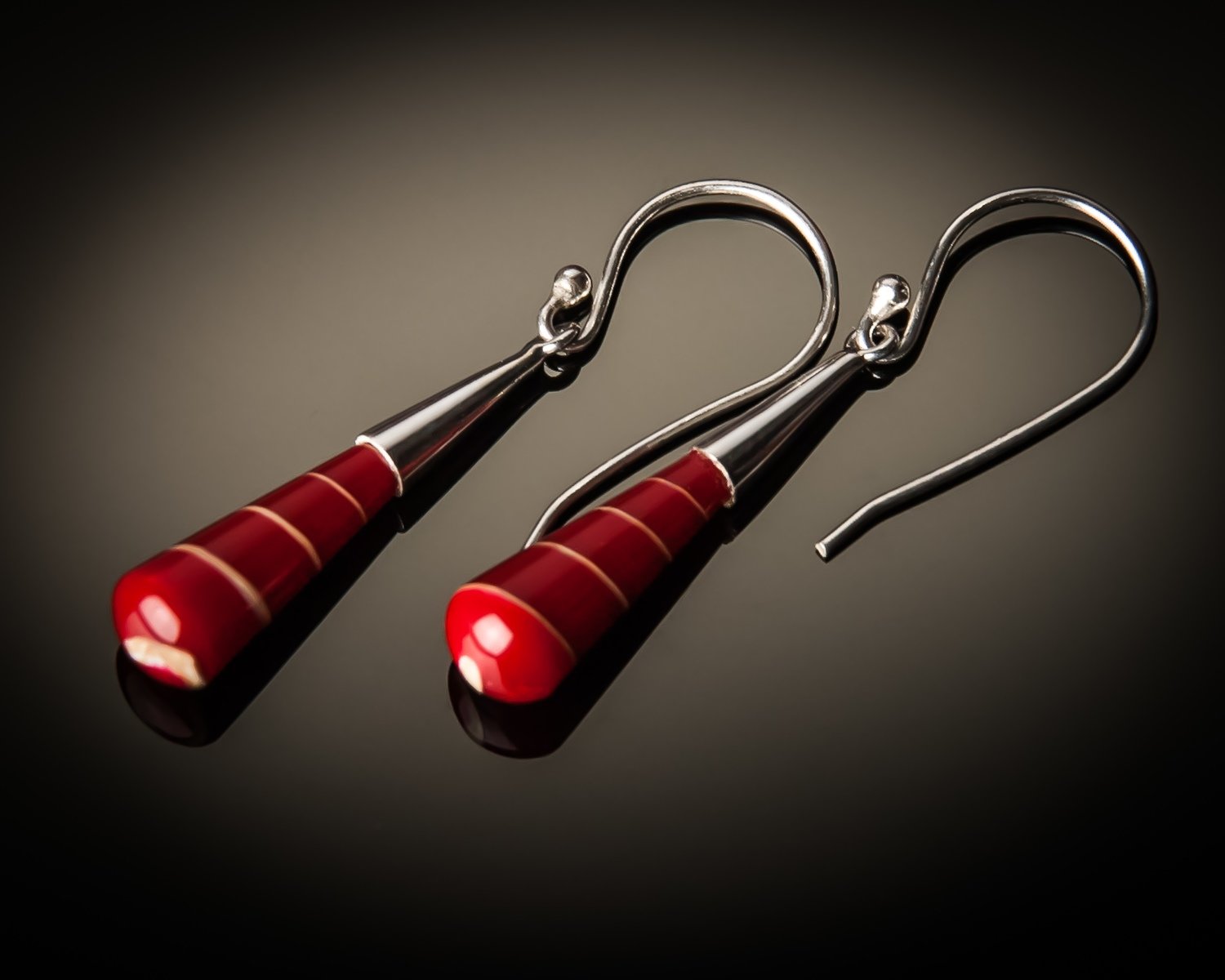 Red Shell Cone Sterling Silver Earrings- Small